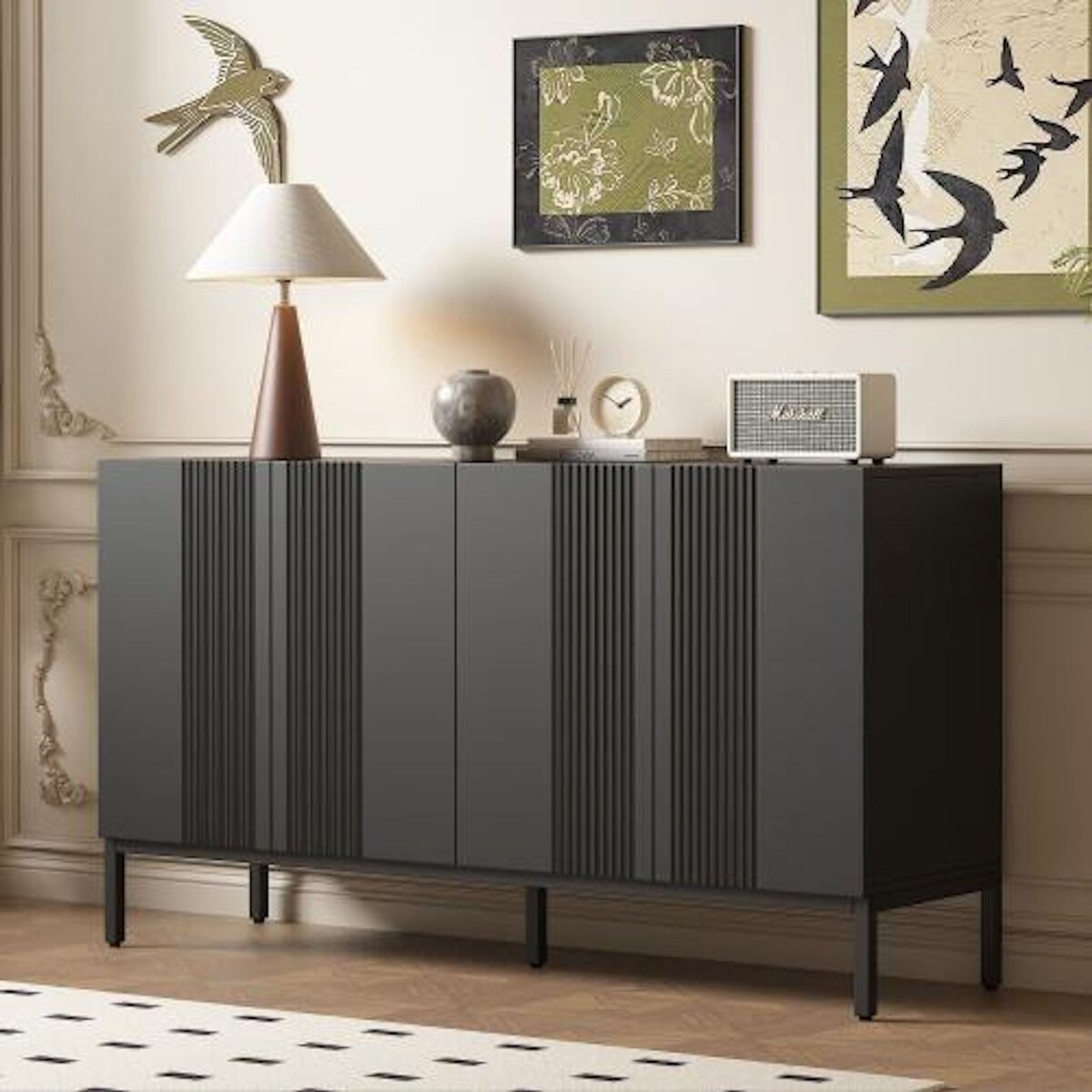 MERAX Buffet 4 porte(s) 0 tiroir(s) - 145 cm noir mdf