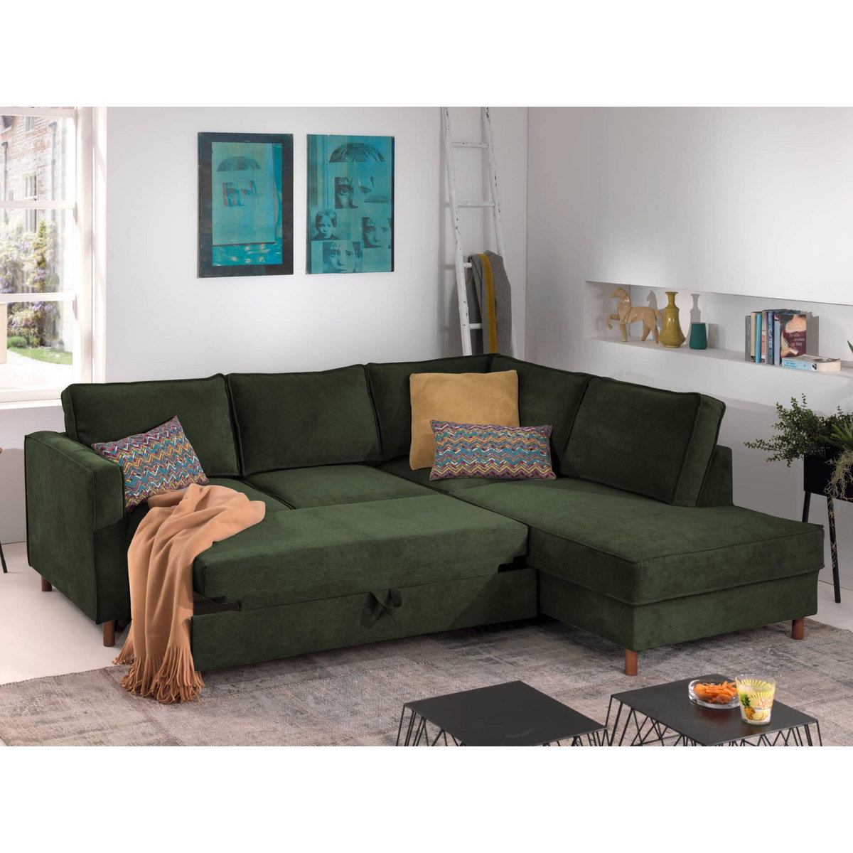 LISA DESIGN Jake - canapé d'angle droit - convertible - 5 places - en velours côtelé