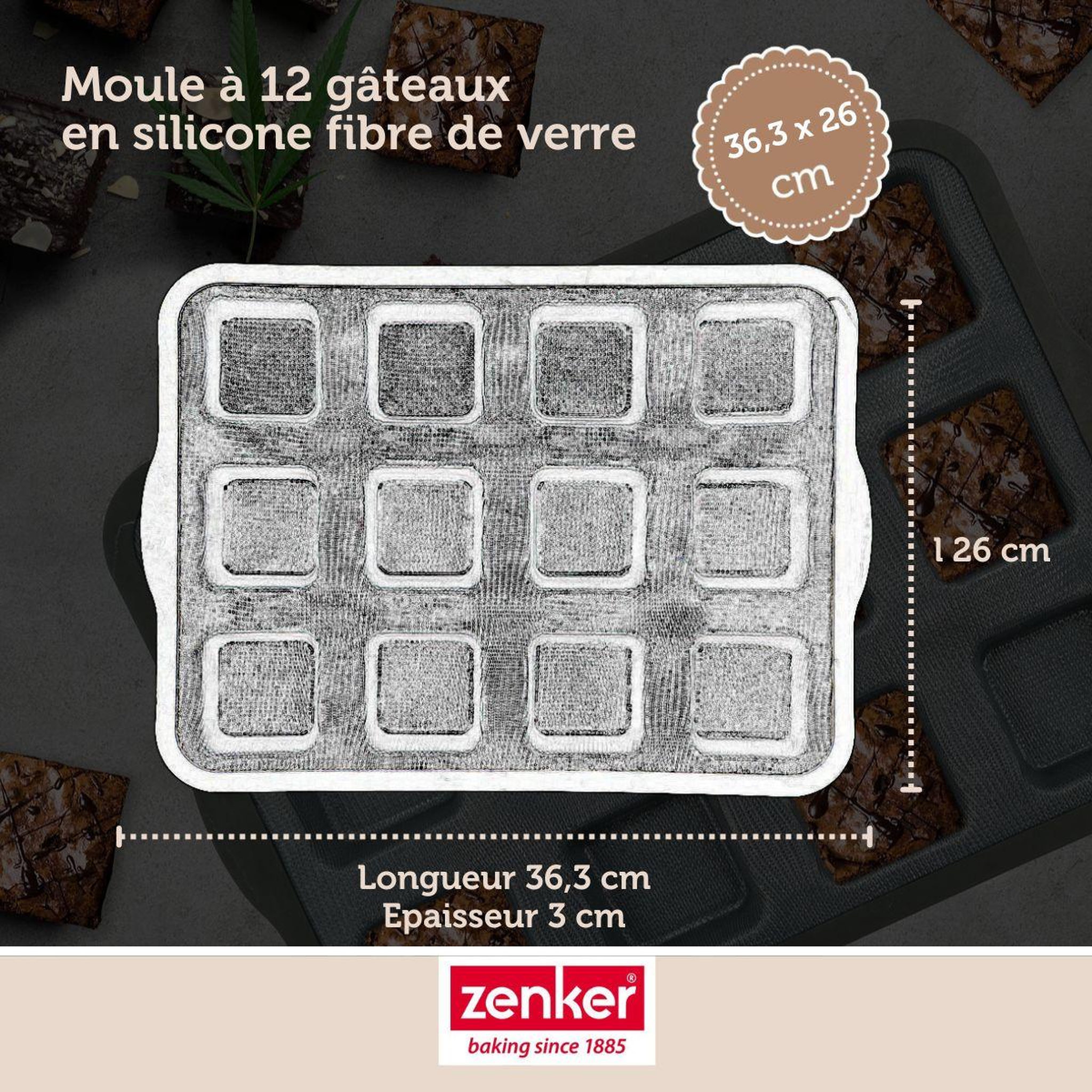 Voir la diapositive 3 : ZENKER Moule à gâteaux 12 carrés en silicone fibre de verre zenker