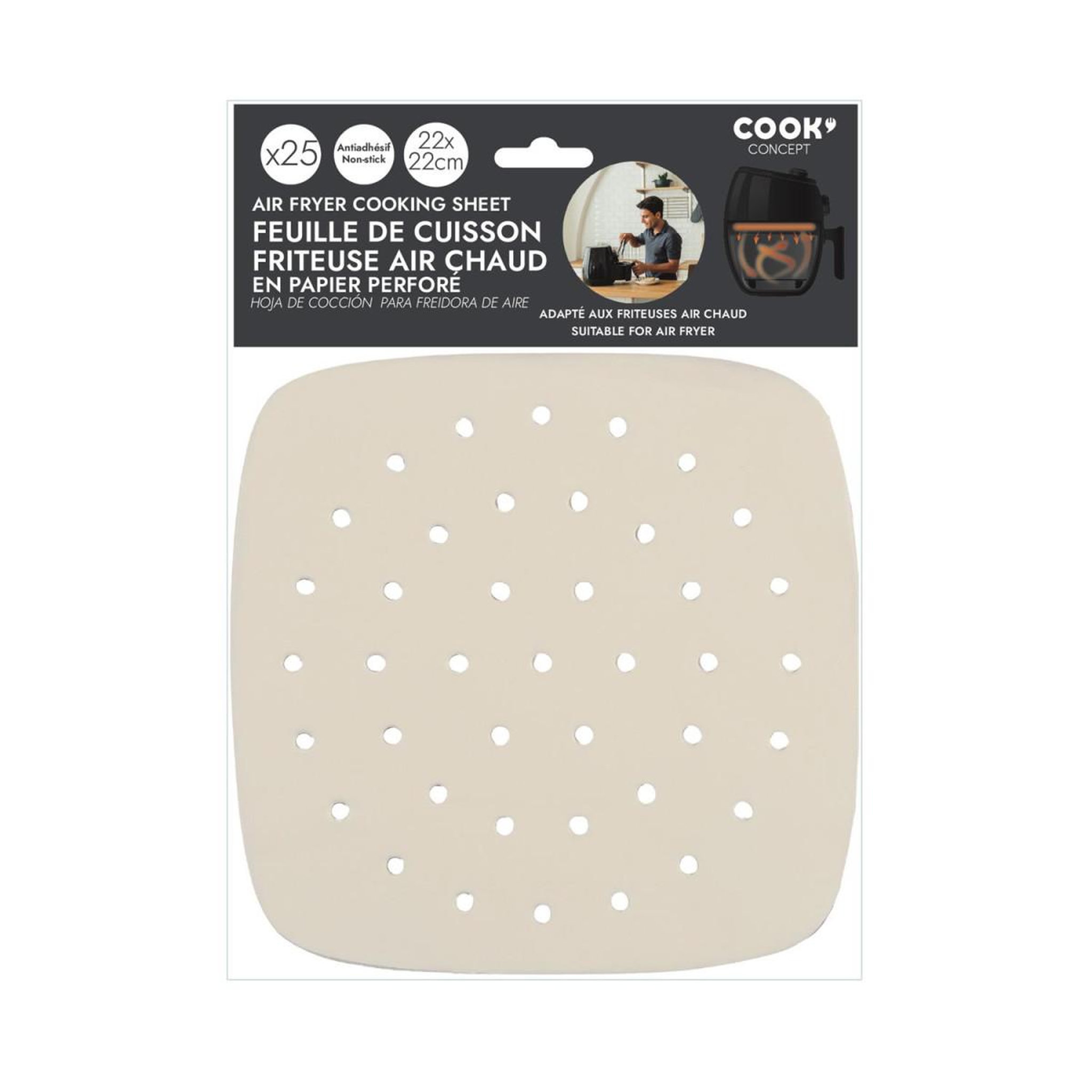 Voir la diapositive 4 : COOK CONCEPT Lot de 25 feuilles de cuisson  friteuse à air  22cm blanc