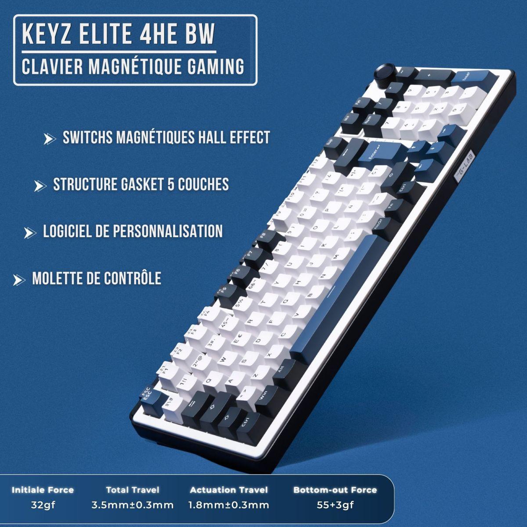 Voir la diapositive 2 : THE G-LAB Clavier gamer keyz elite 400 he bw magnetique