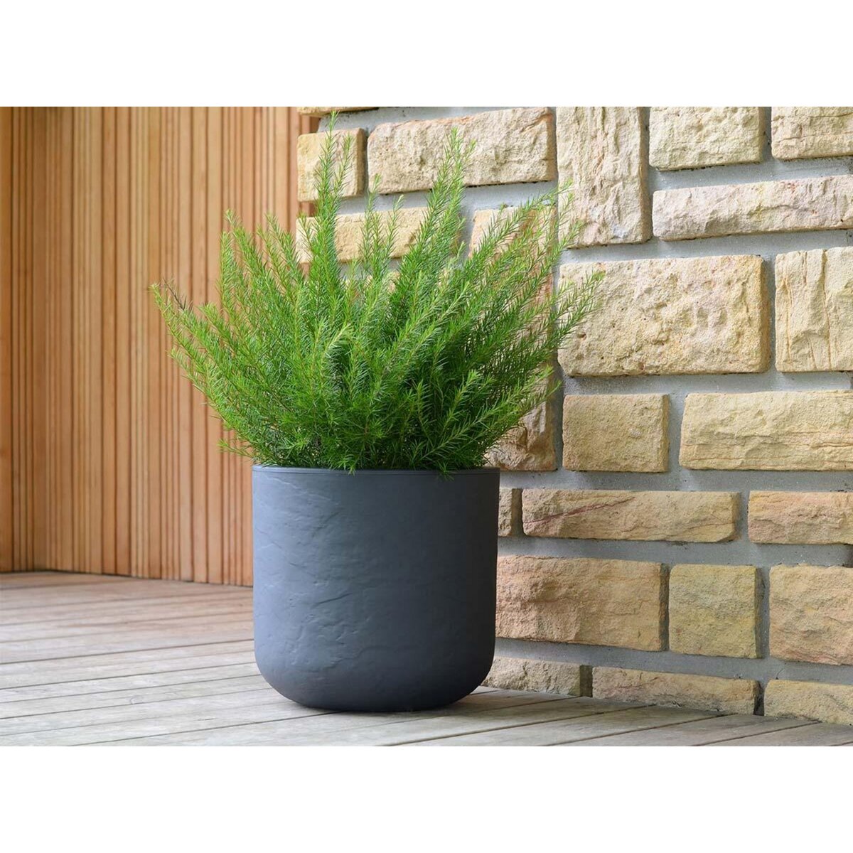 Eda Pot de fleurs rond en plastique Volcania UP anthracite - Ø 40 cm - Eda