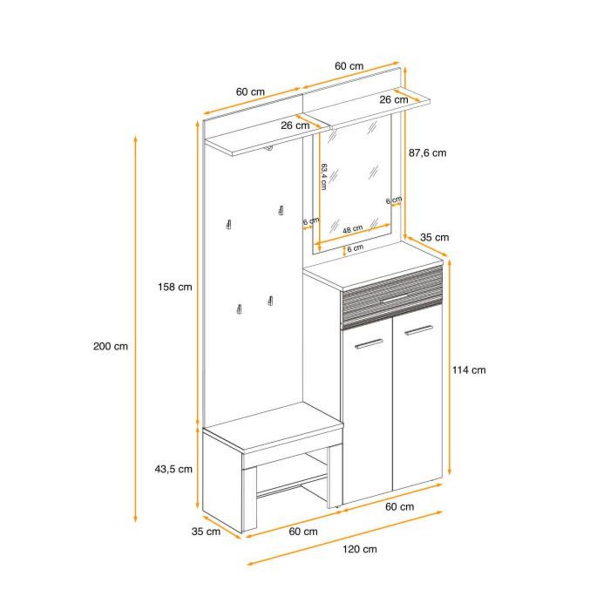 Paris Prix Ensemble Dressing  Gustavo VIII  200cm Naturel & Blanc