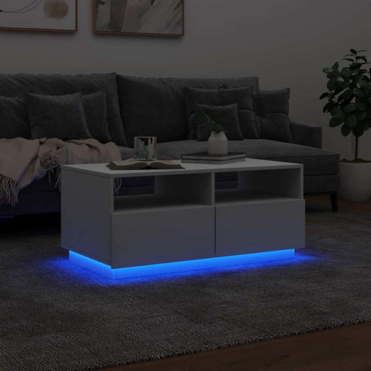 VIDAXL Table basse avec lumières LED blanc 90x49x40 cm
