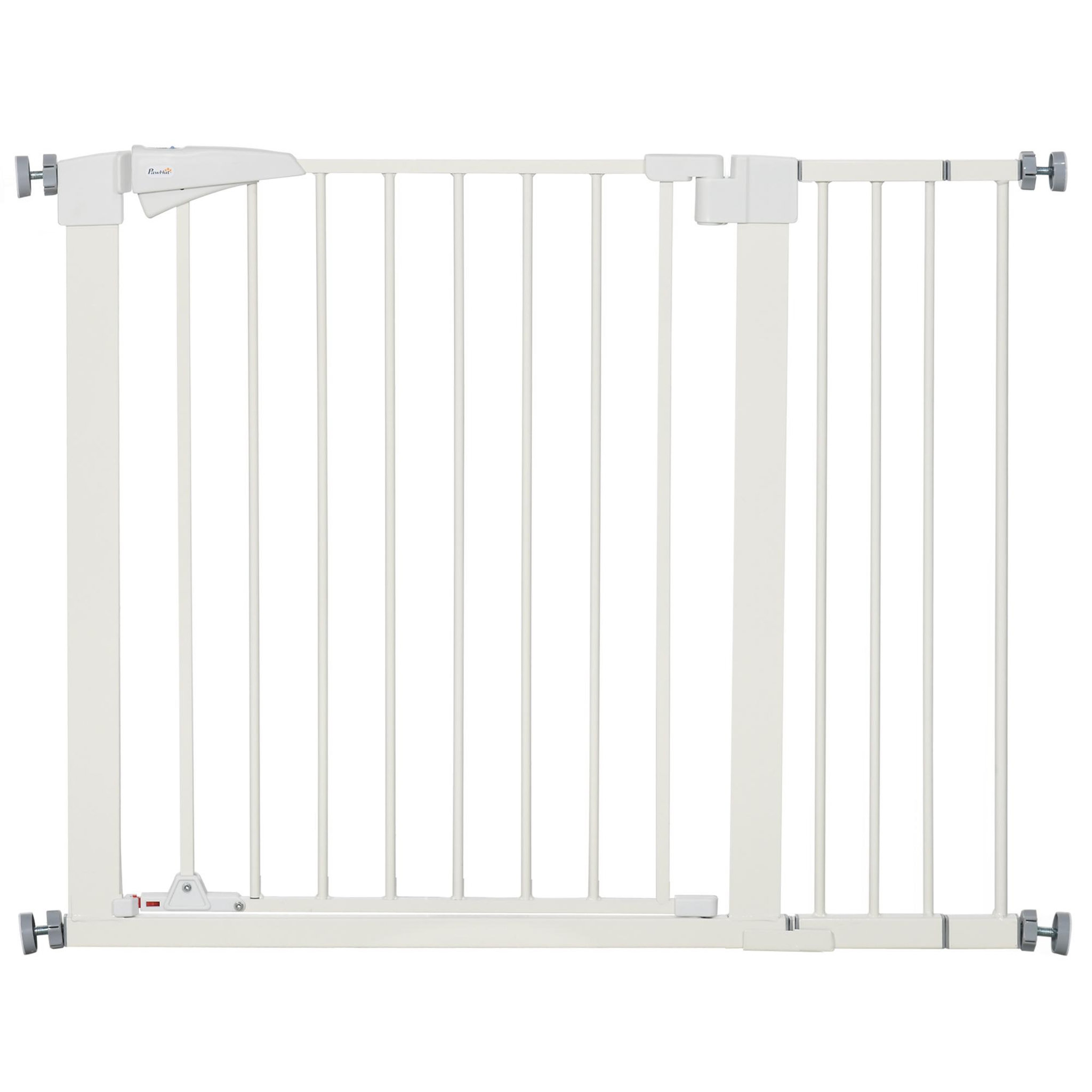 PAWHUT Barrière de sécurité animaux réglable 76-103l cm - porte 2 verrouillages, ouverture 2 sens - acier abs blanc