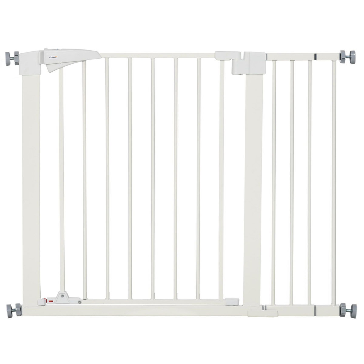 PAWHUT Barrière de sécurité animaux réglable 76-103L cm - porte 2 verrouillages, ouverture 2 sens - acier ABS blanc