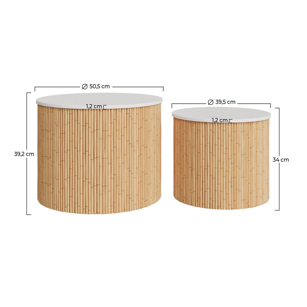 Rendez vous déco Tables basses rondes en rotin et plateau blanc (lot de 2) - Owan
