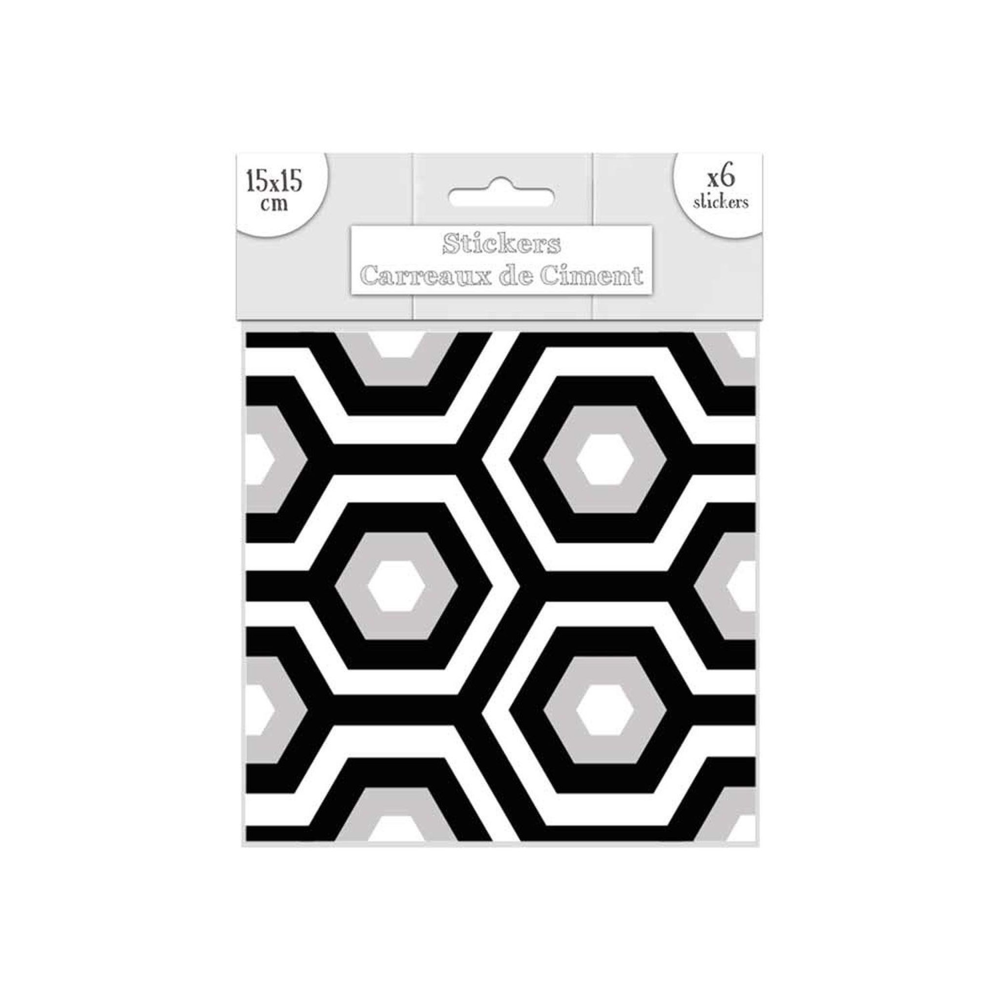 SUD TRADING 6 stickers carreaux de ciment - 15 x 15 cm - noir et blanc