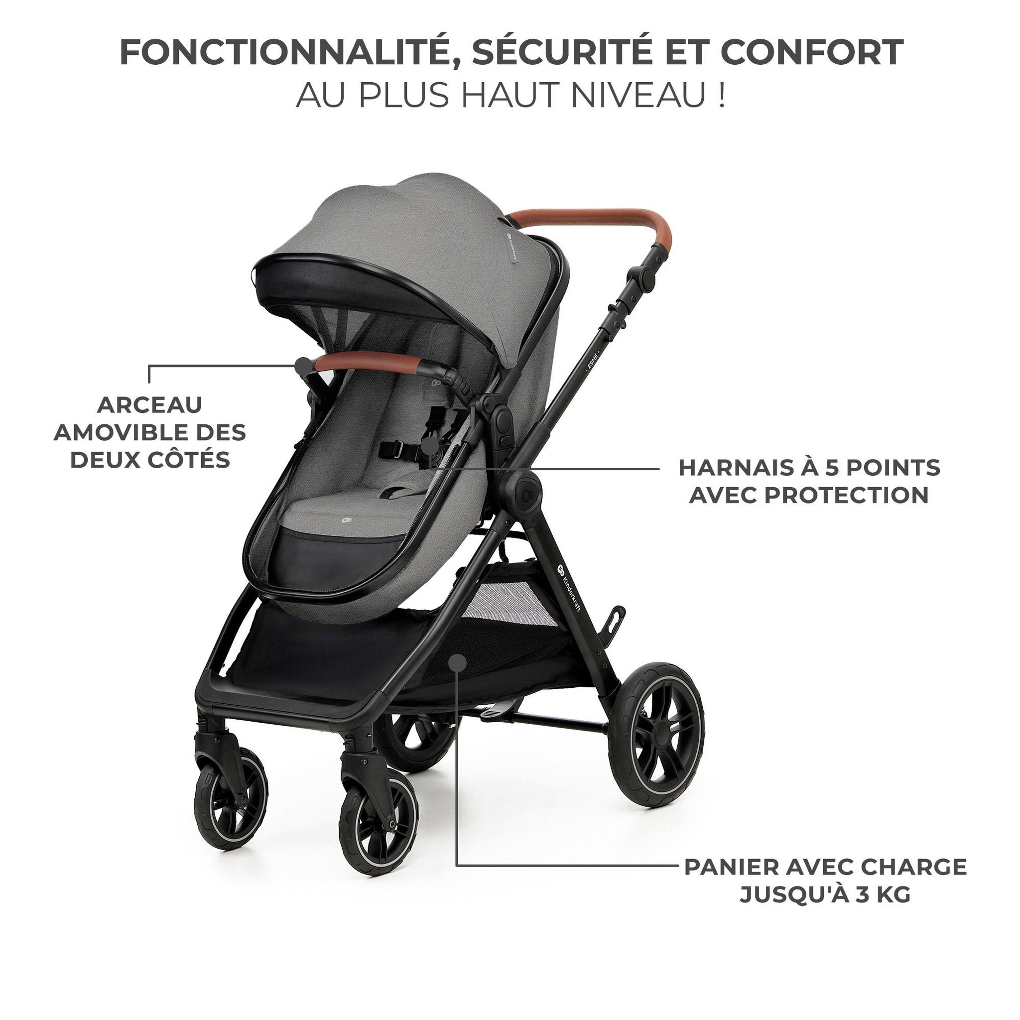 Voir la diapositive 6 : KINDERKRAFT Poussette multifonctionnelle 3 en 1 ESME PRO