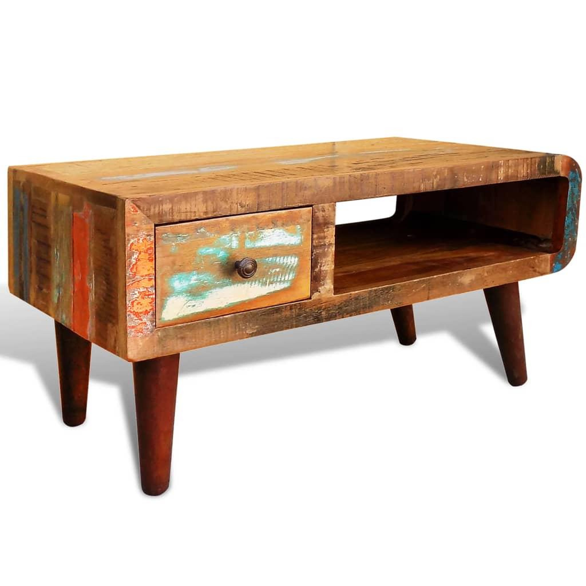 Voir la diapositive 1 : VIDAXL Table basse avec bord incurve et 1 tiroir Bois de recuperation