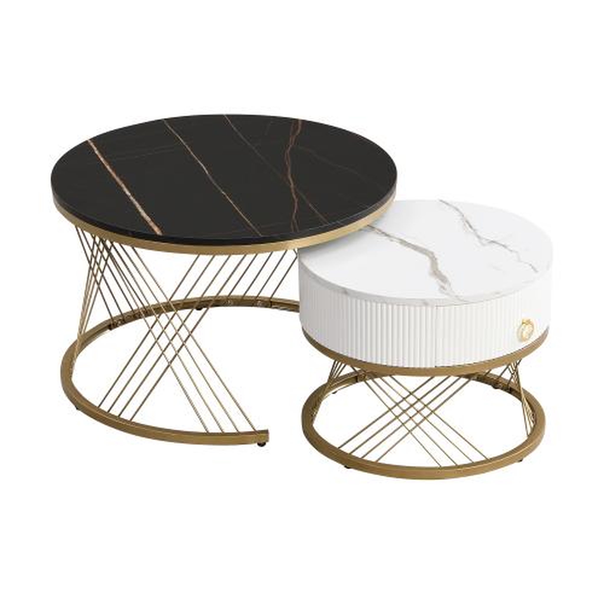 Voir la diapositive 6 : MERAX Lot De 2 Tables Basses Gigognes Rondes 50/70cm Avec 1 Tiroir