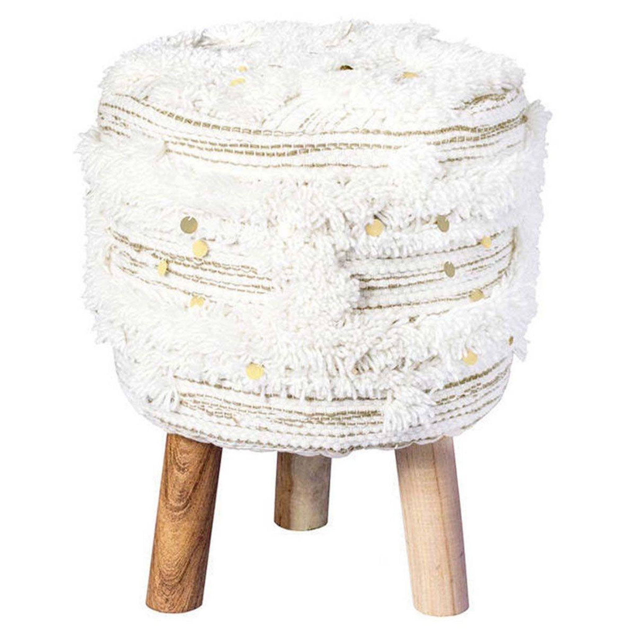 Paris Prix Tabouret Bohème Fait à la Main  Bohist IV  50cm Crème & Kaki