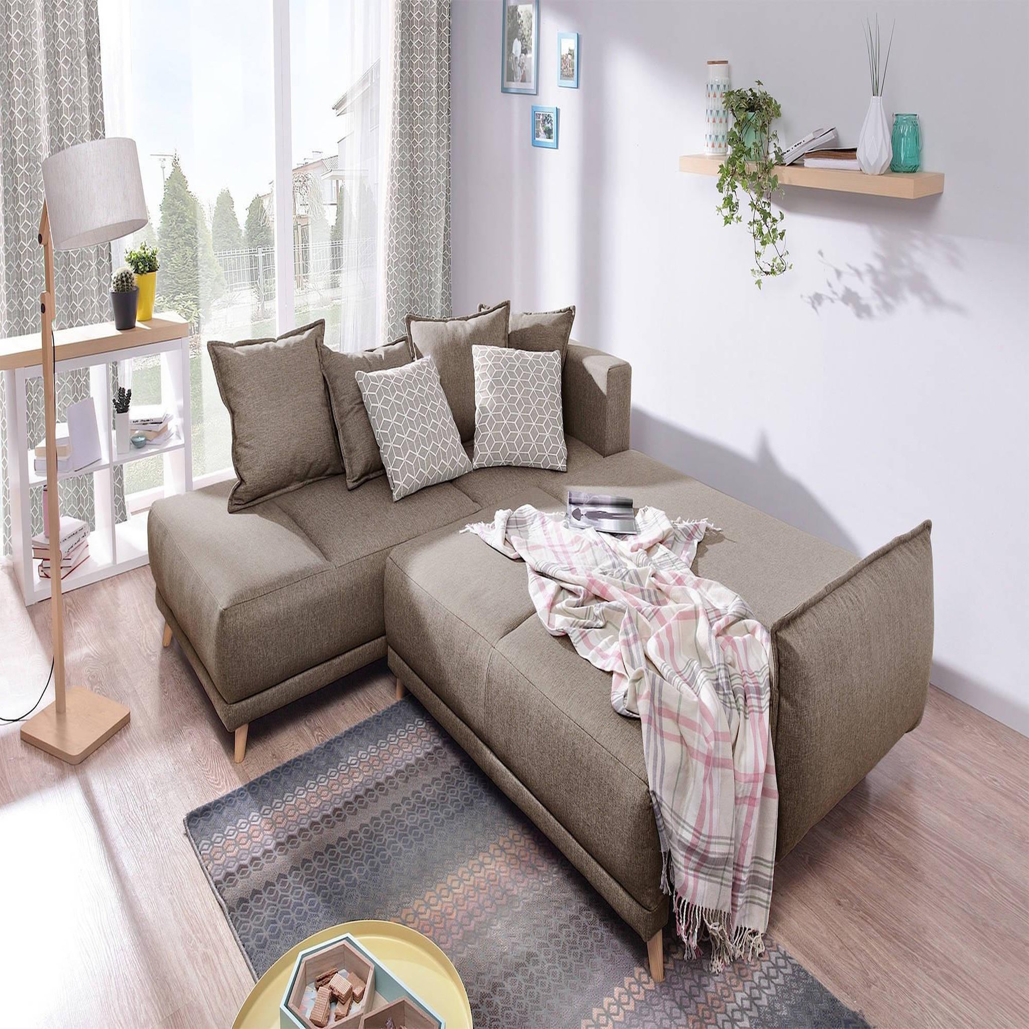 Voir la diapositive 2 : BEST MOBILIER Lena - canapé d'angle gauche convertible - 5 places - latte - style scandinave - café latte