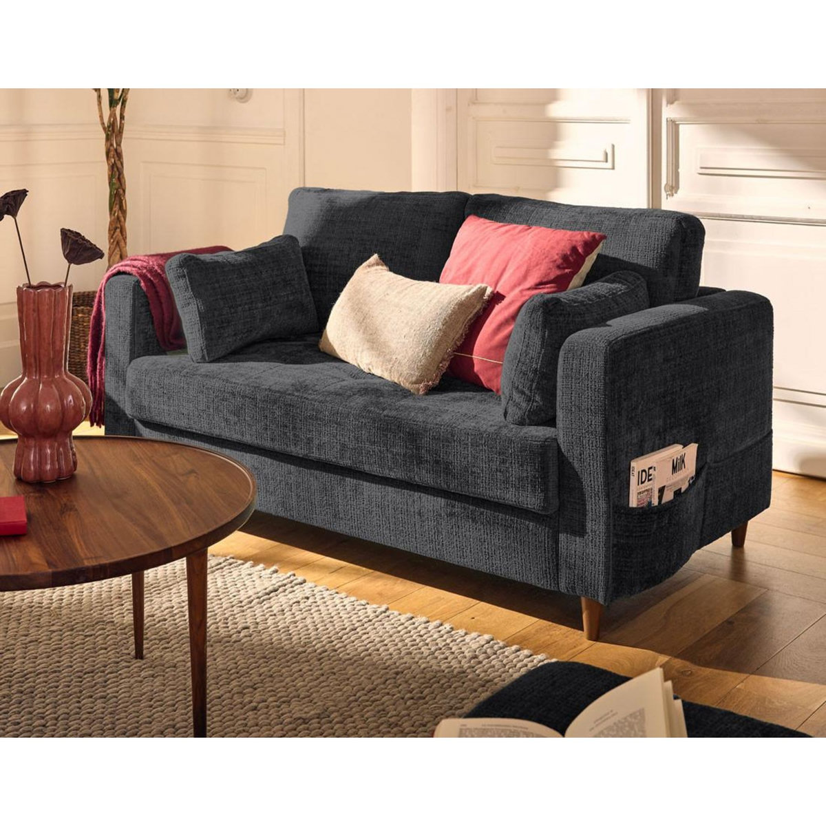 LISA DESIGN Anna - canapé droit 2 places avec poche en velours texturé