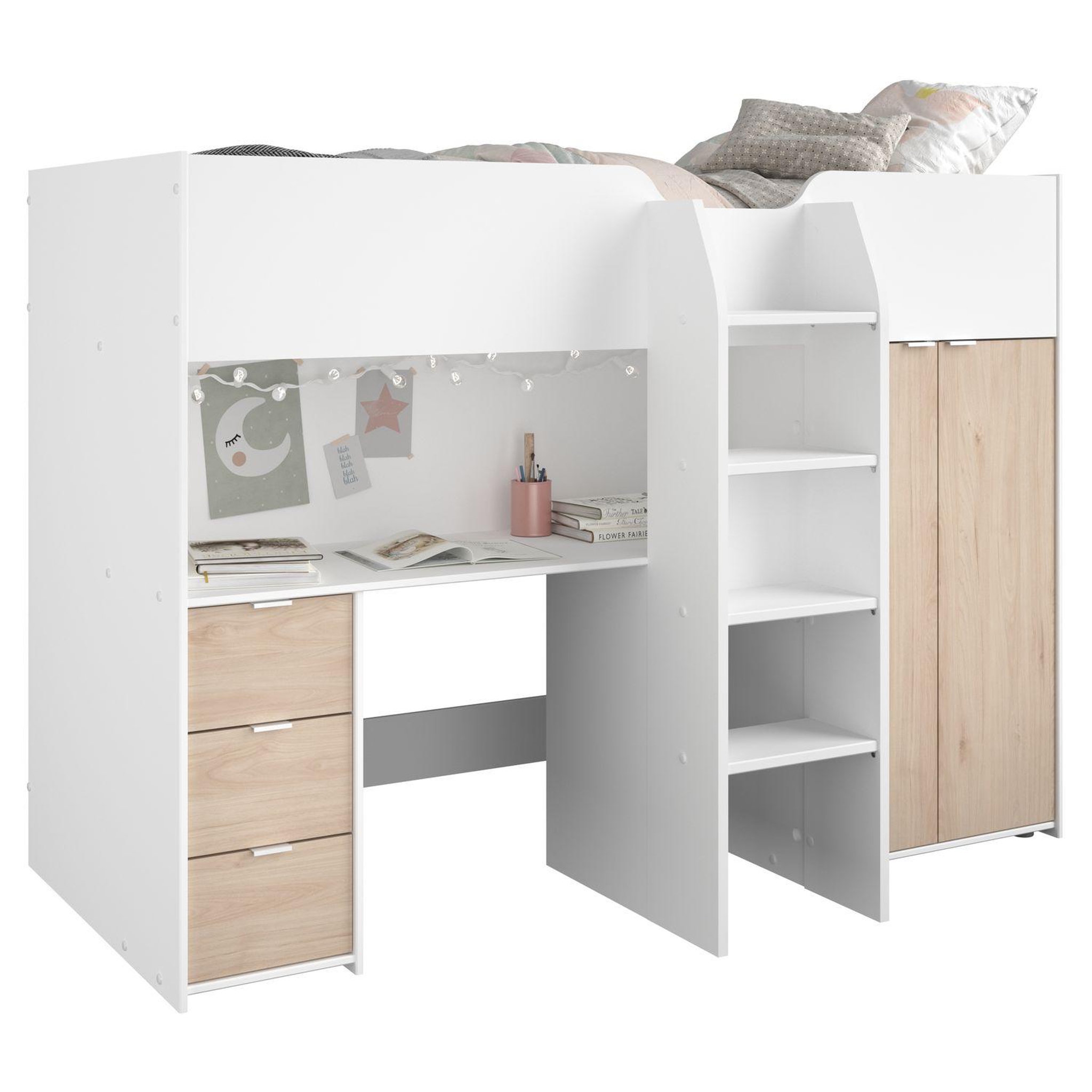 Voir la diapositive 4 : Lit combiné avec armoire de rangement et bureau 90x200cm THOMAS