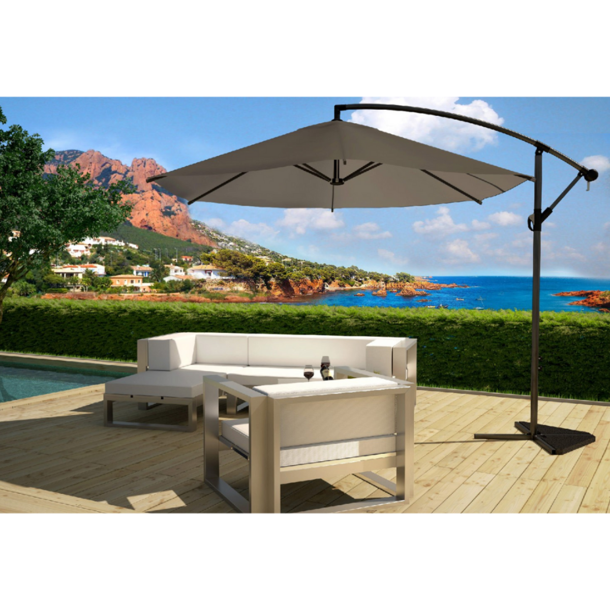 CONCEPT USINE Parasol déporté diamètre 3m gris PORTICCIO
