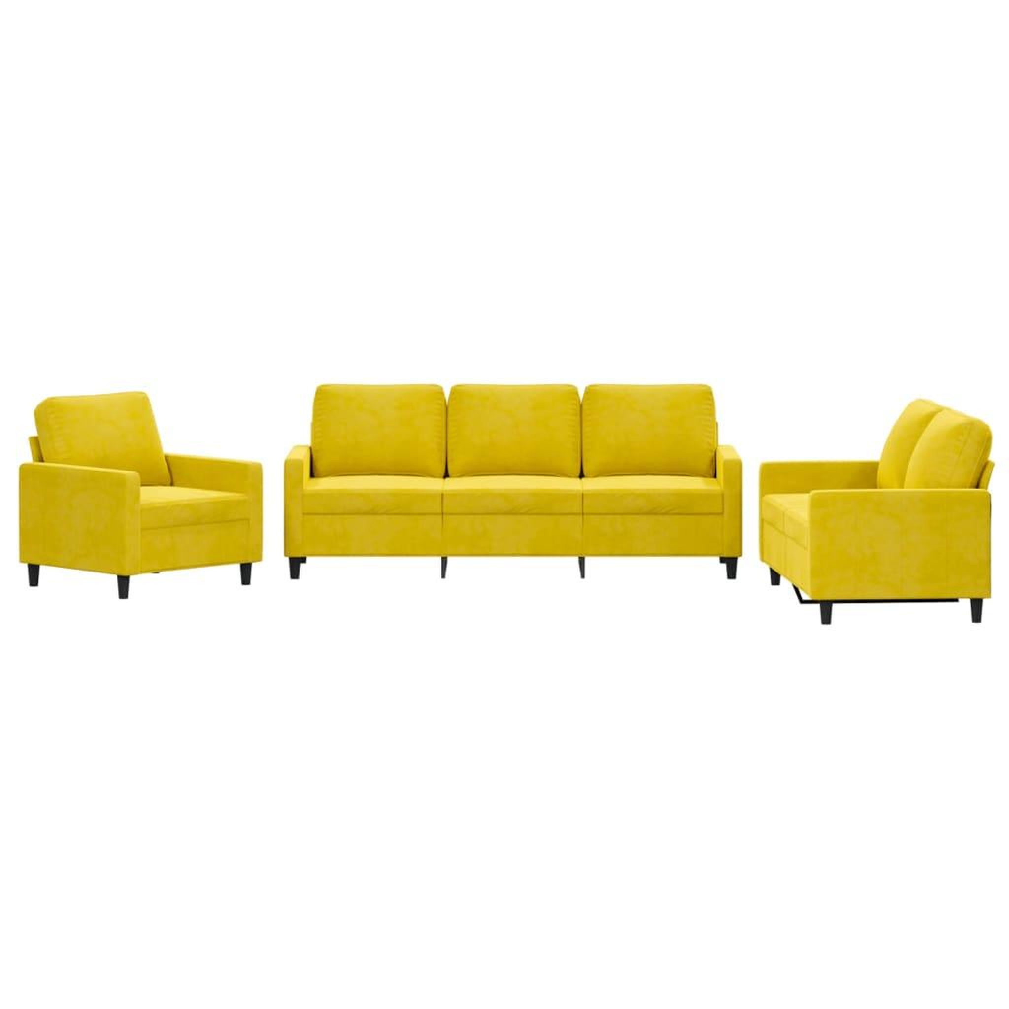 Voir la diapositive 2 : VIDAXL Ensemble de canapes 3 pcs avec coussins Jaune Velours