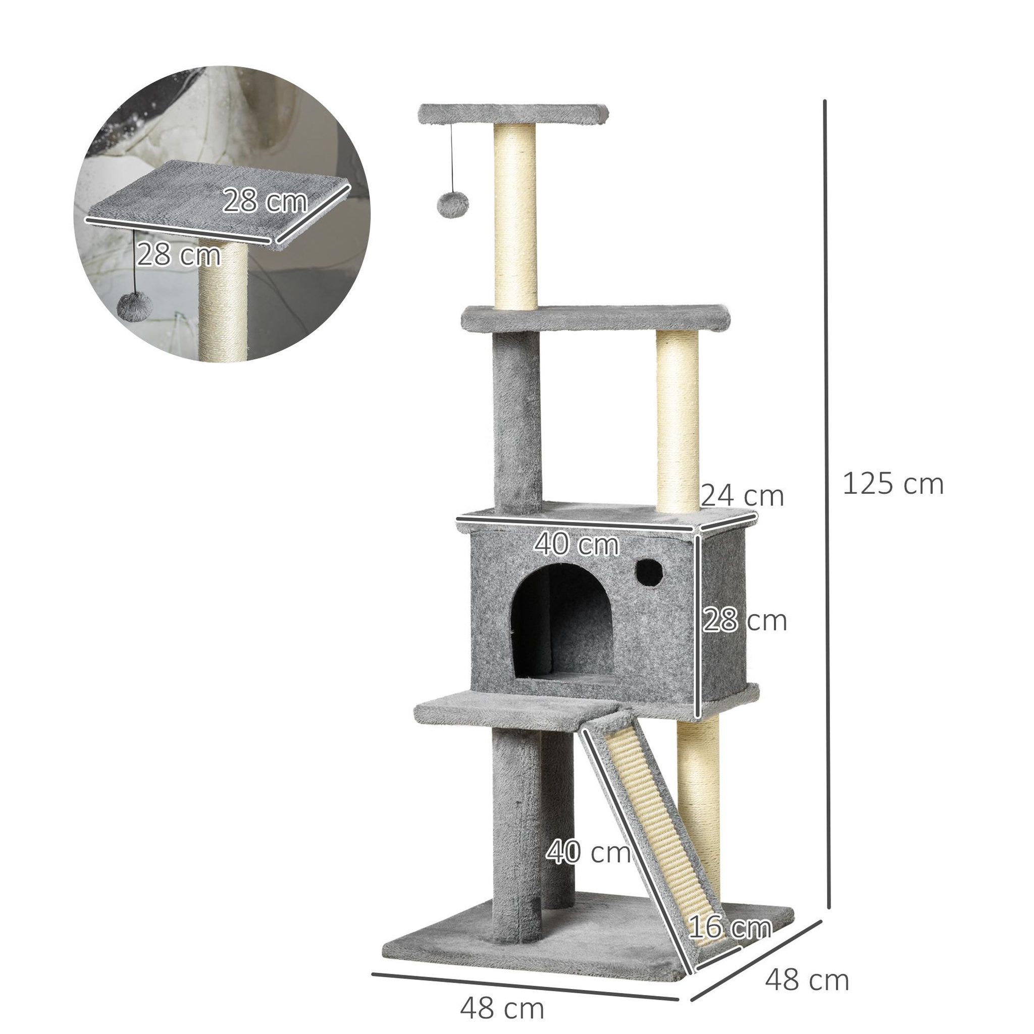 Voir la diapositive 3 : PAWHUT Arbre à chat centre d'activités multi-équipé griffoirs grattoir jeu boule suspendue niche housse amovible plateformes gris