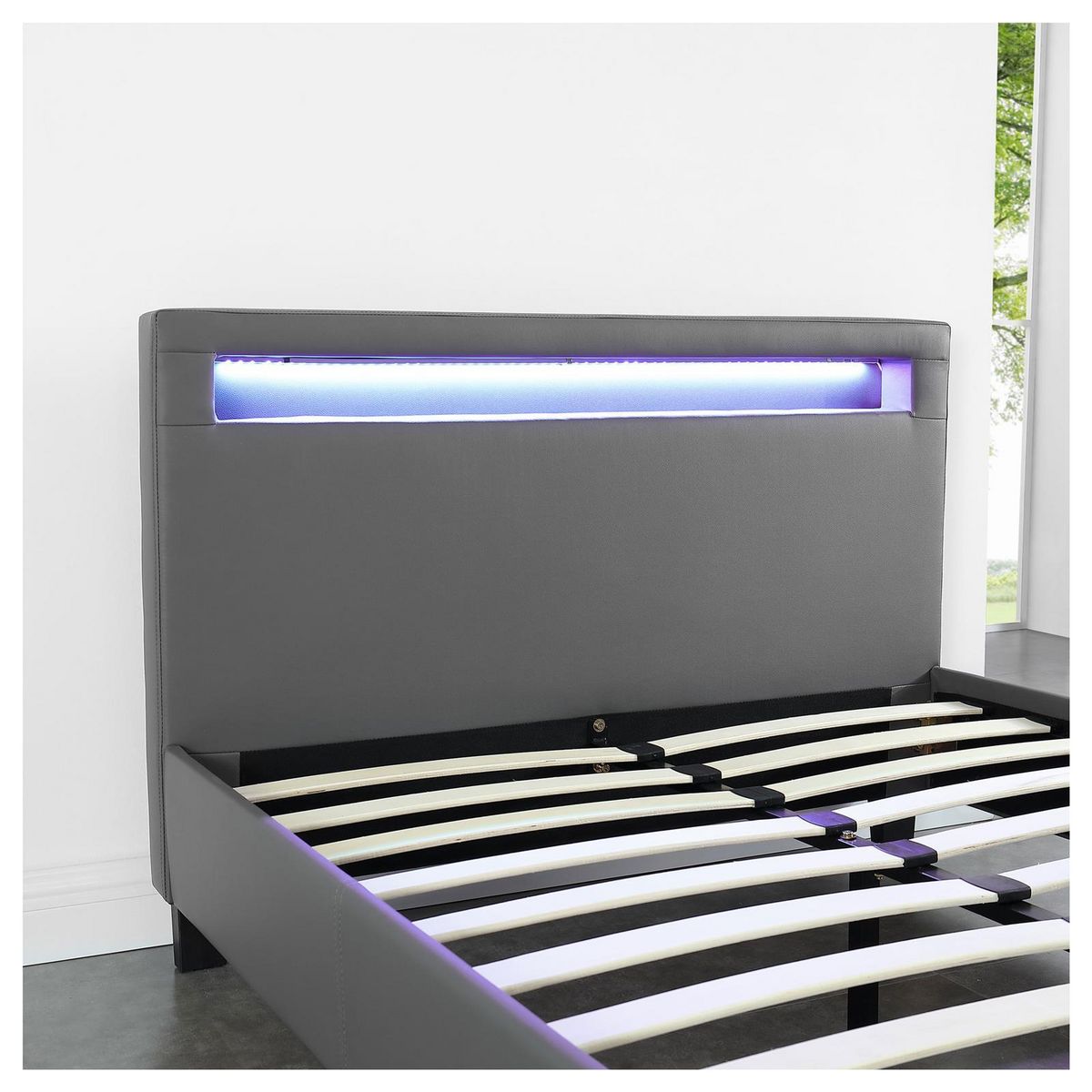 IDIMEX Lit LED simple MIIRANDO 120x190 cm, avec sommier, revêtement synthétique