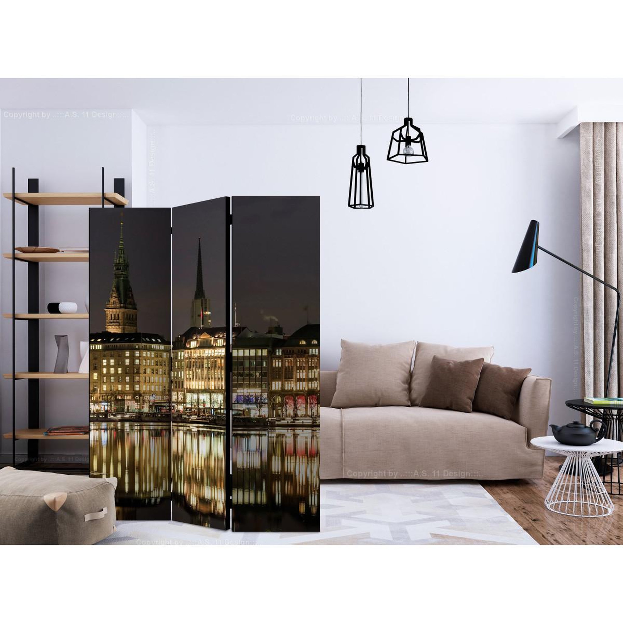 Voir la diapositive 2 : Paris Prix Paravent 3 volets  night in hamburg  135x172cm