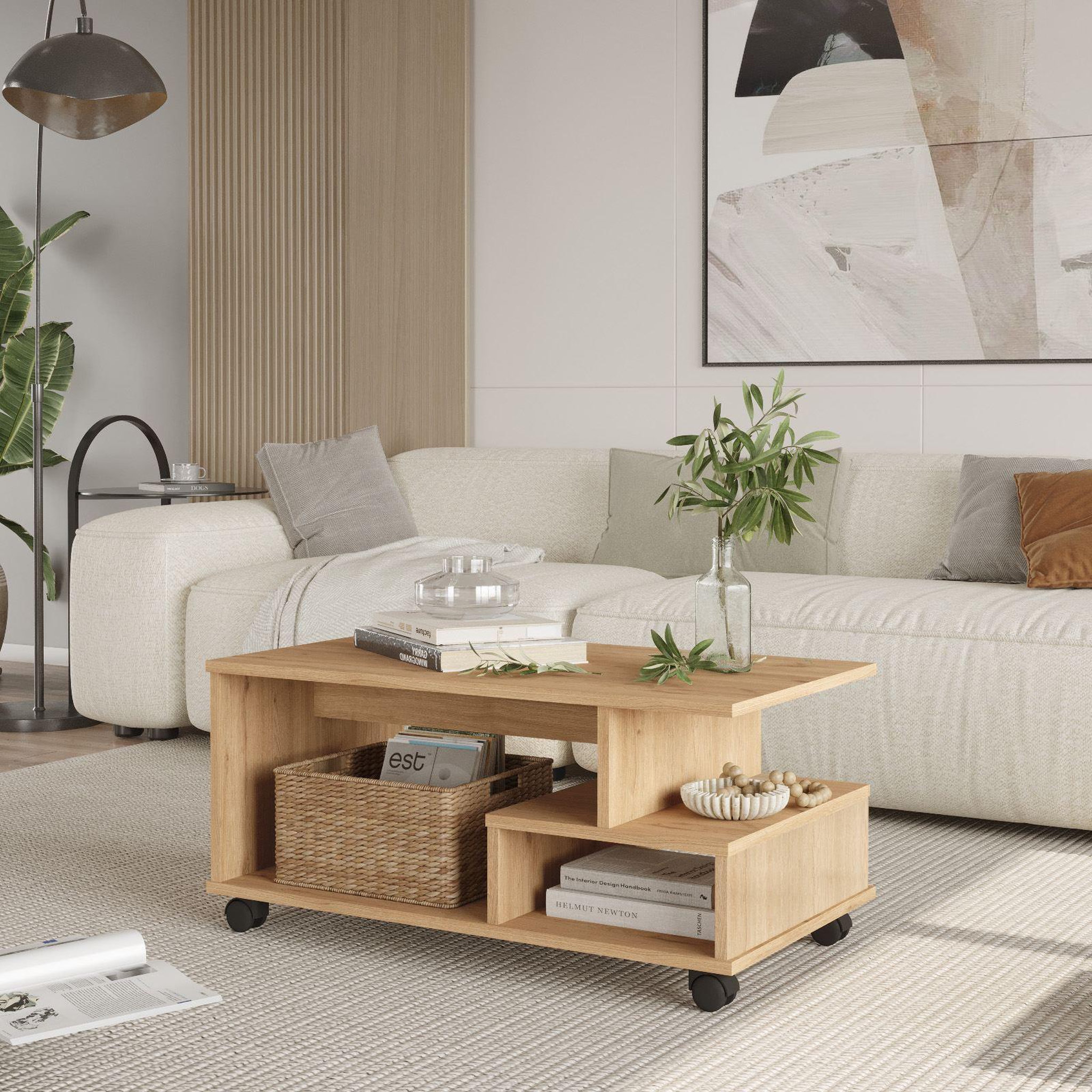 Voir la diapositive 3 : Habitat et Jardin Table basse en bois  min9  - 90 x 51 x 42 cm - beige