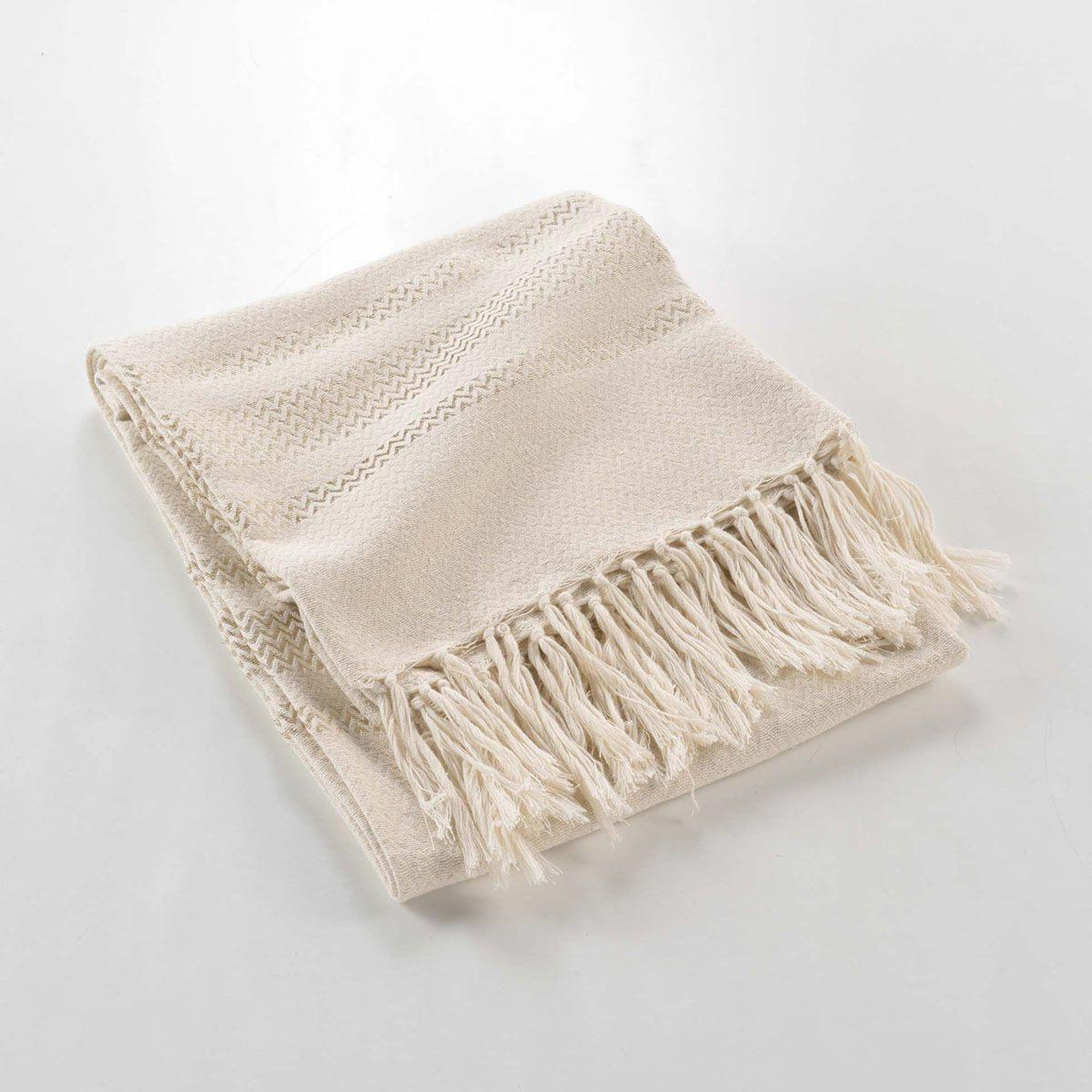 Voir la diapositive 3 : Douceur d'Intérieur Plaid à franges jacquard  doreline  125x150cm beige