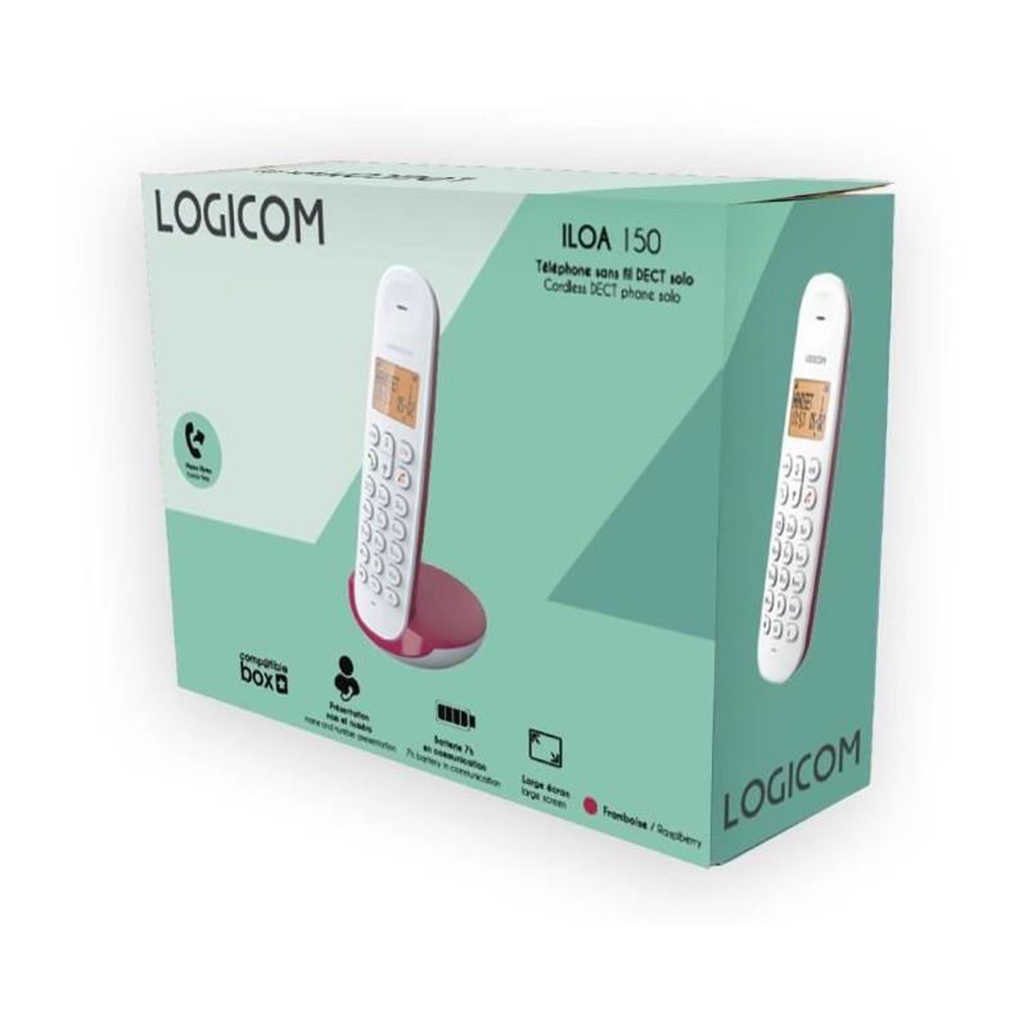 Voir la diapositive 4 : Logicom Téléphone fixe sans fil - LOGICOM - DECT ILOA 150 SOLO - Framboise - Sans répondeur