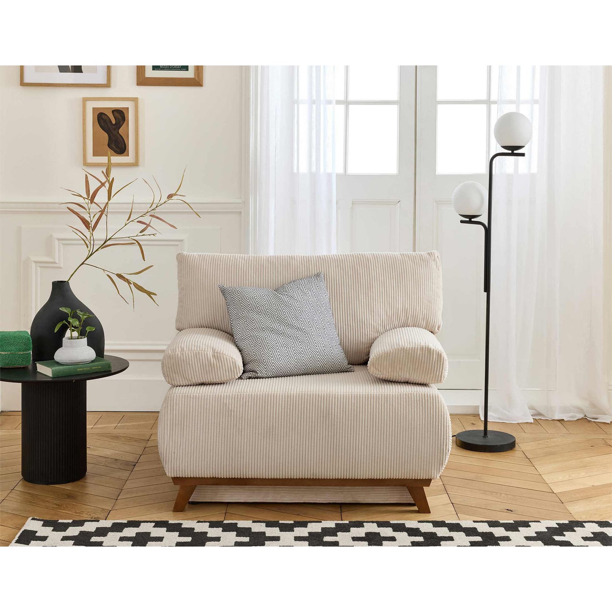 BEST MOBILIER Cristal - fauteuil - convertible avec coffre - en velours côtelé