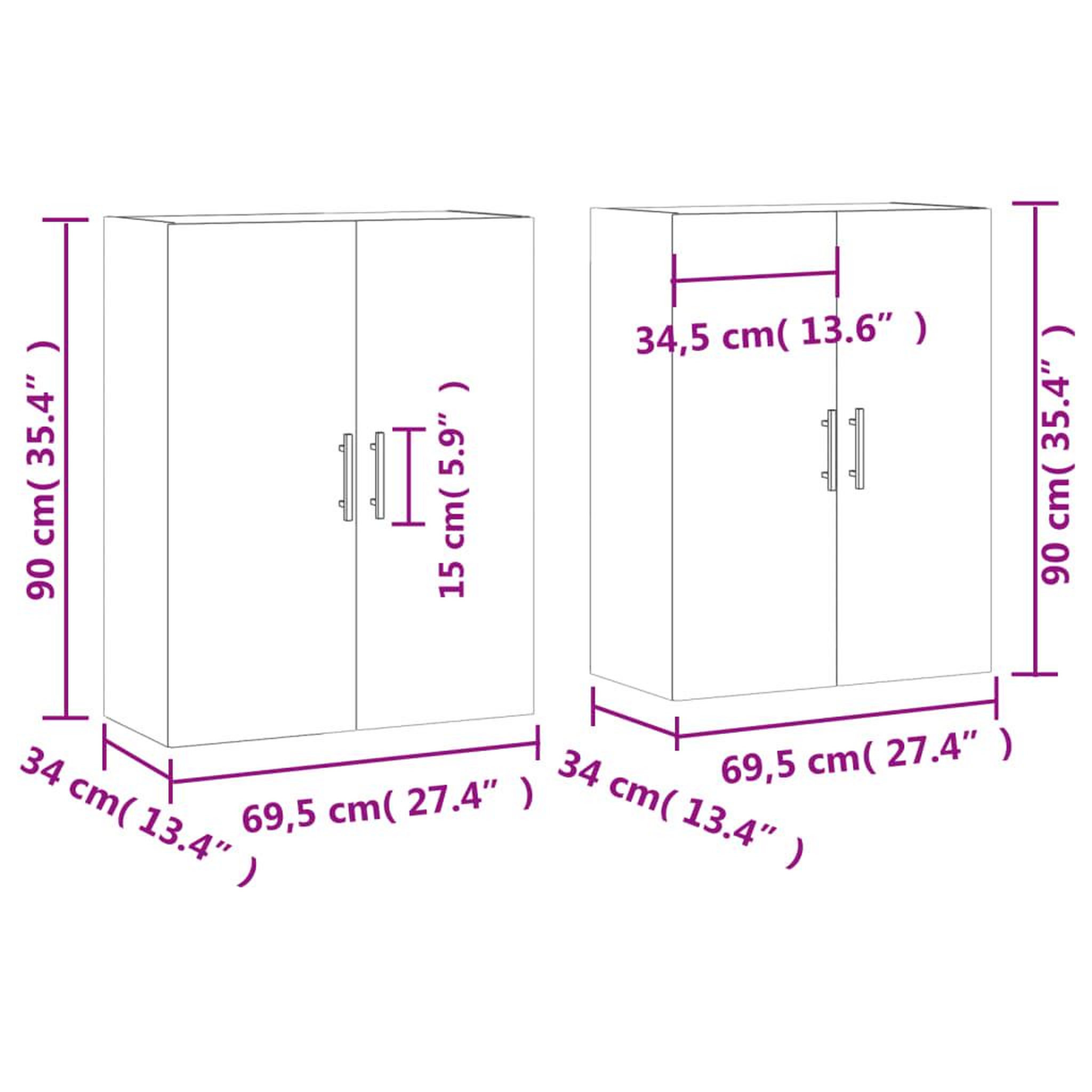 Voir la diapositive 6 : VIDAXL Armoires murales 2 pcs chene fume 69,5x34x90 cm