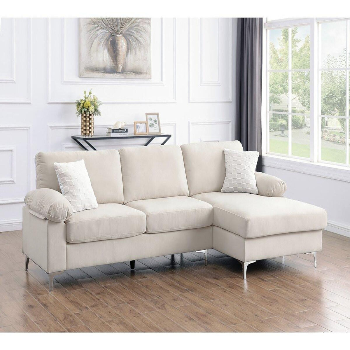 Habitat et Jardin Canapé d'angle droit en tissu chenille  Jade  - 3 places - Beige