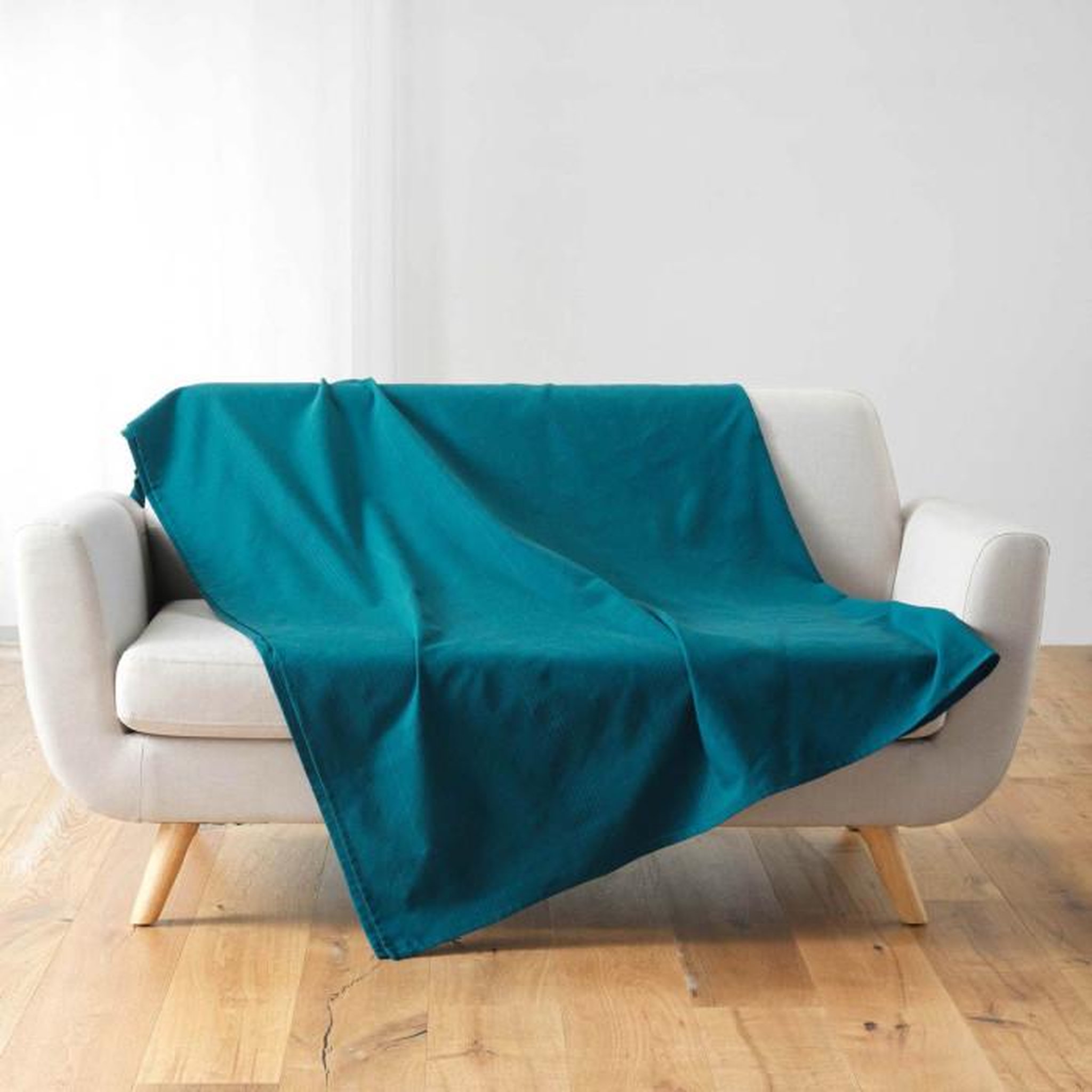 Paris Prix Plaid Uni en Coton  Lucile  220x240cm Bleu