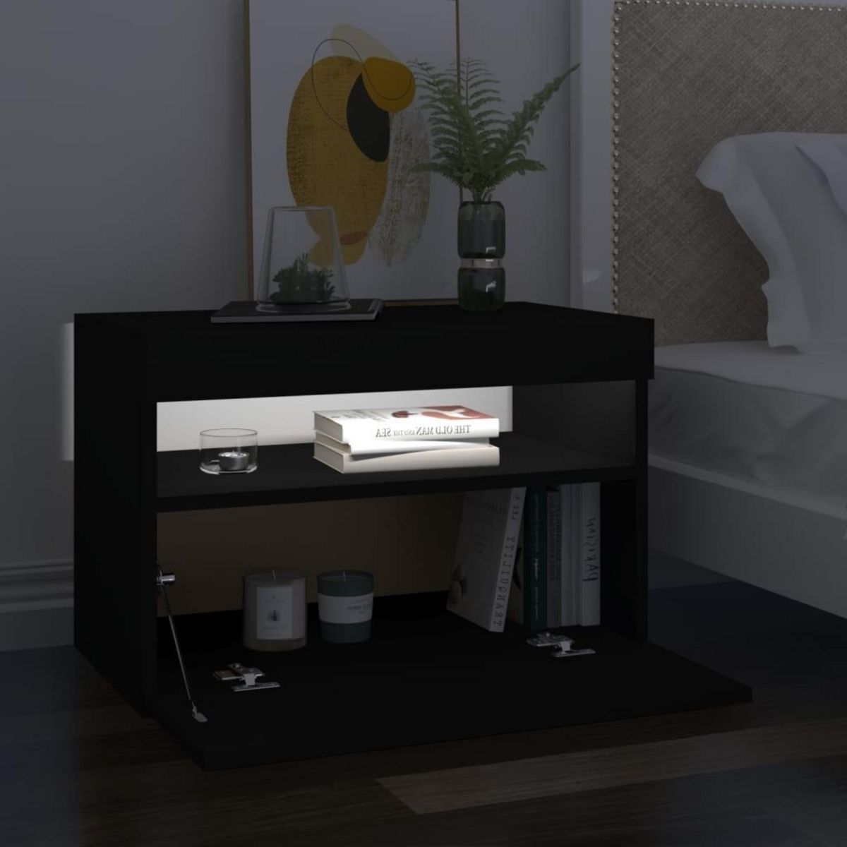 VIDAXL Tables de chevet avec lumieres LED 2 pcs noir 60x35x40 cm