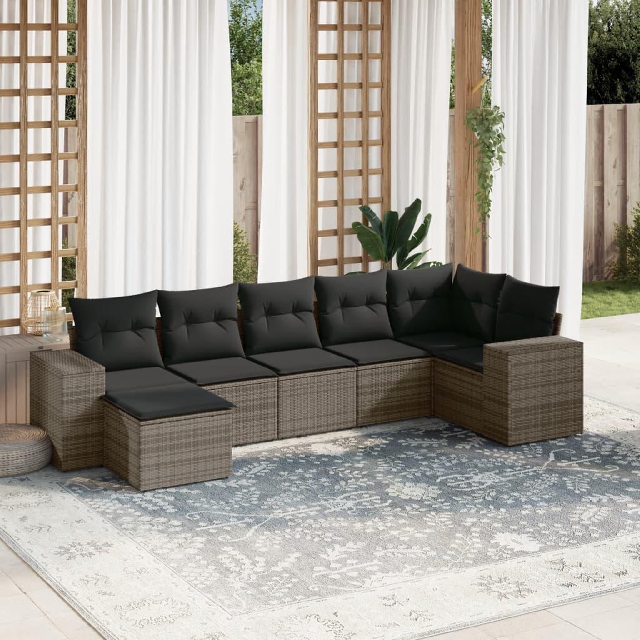 VIDAXL Salon de jardin avec coussins 7 pcs gris resine tressee