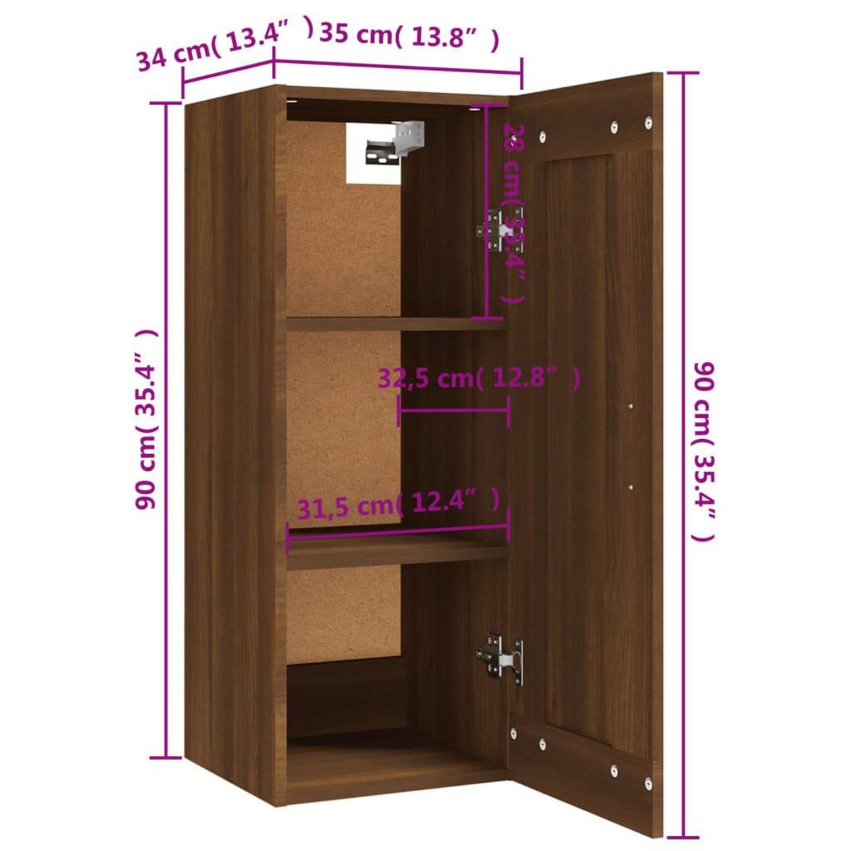 VIDAXL Armoire suspendue Chene marron 35x34x90 cm Bois d'ingenierie