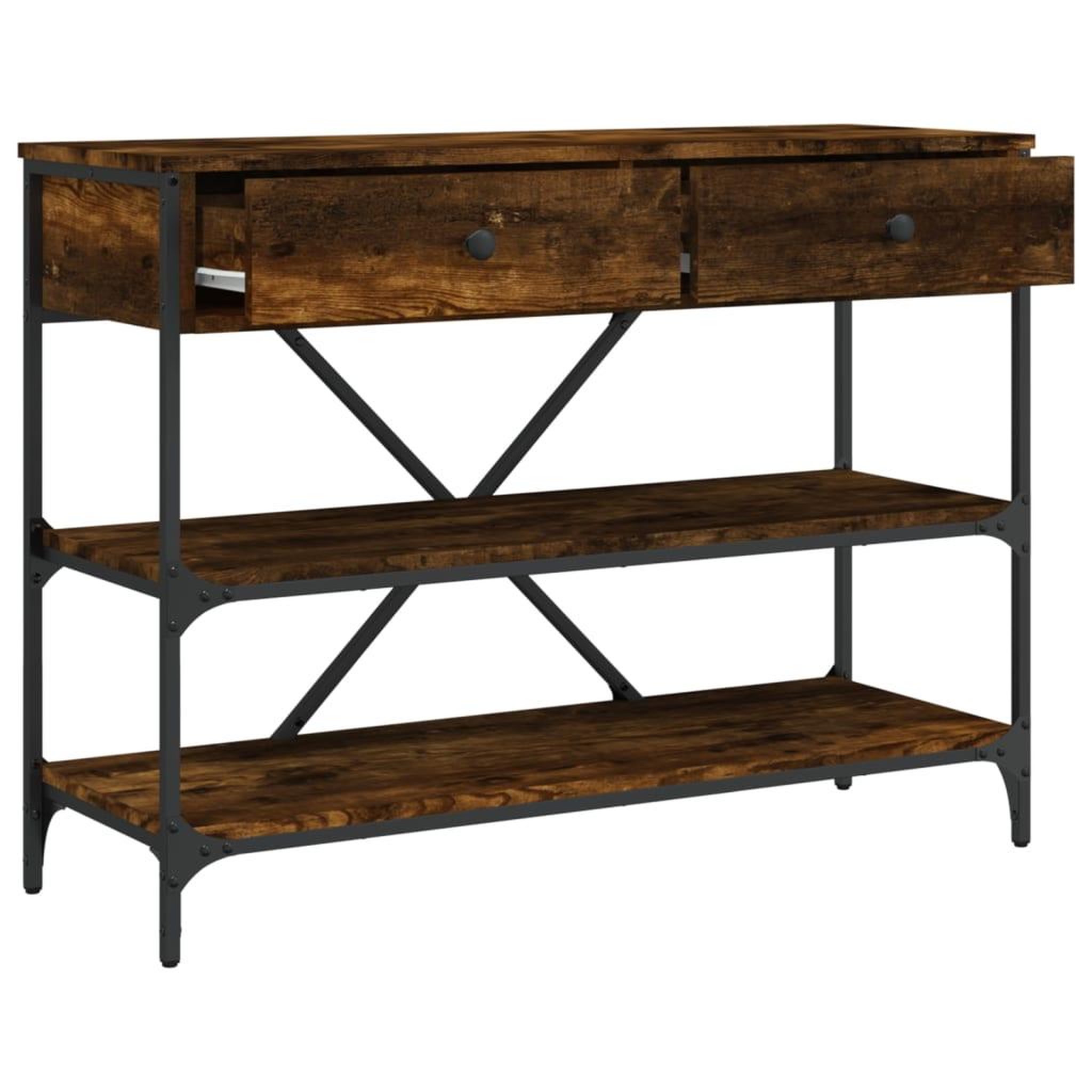 Voir la diapositive 5 : VIDAXL Table console avec tiroirs et etageres chene fume