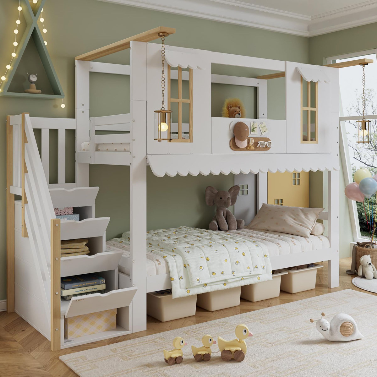 MERAX Lit superposé 90x200cm coloris blanc+naturel pin et mdf