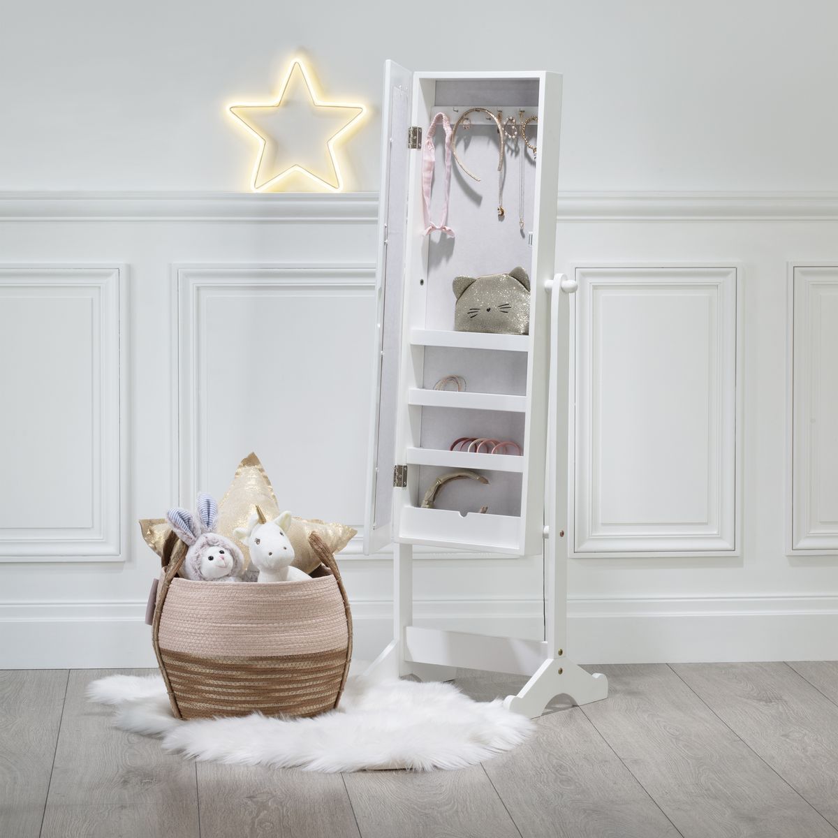 ATMOSPHERA Armoire à bijoux enfant sur pied avec miroir JADE