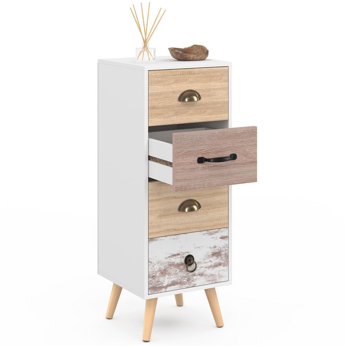 ID MARKET Meuble d'appoint 4 tiroirs BAHIA 30 cm chiffonnier scandinave pour entrée salle de bain