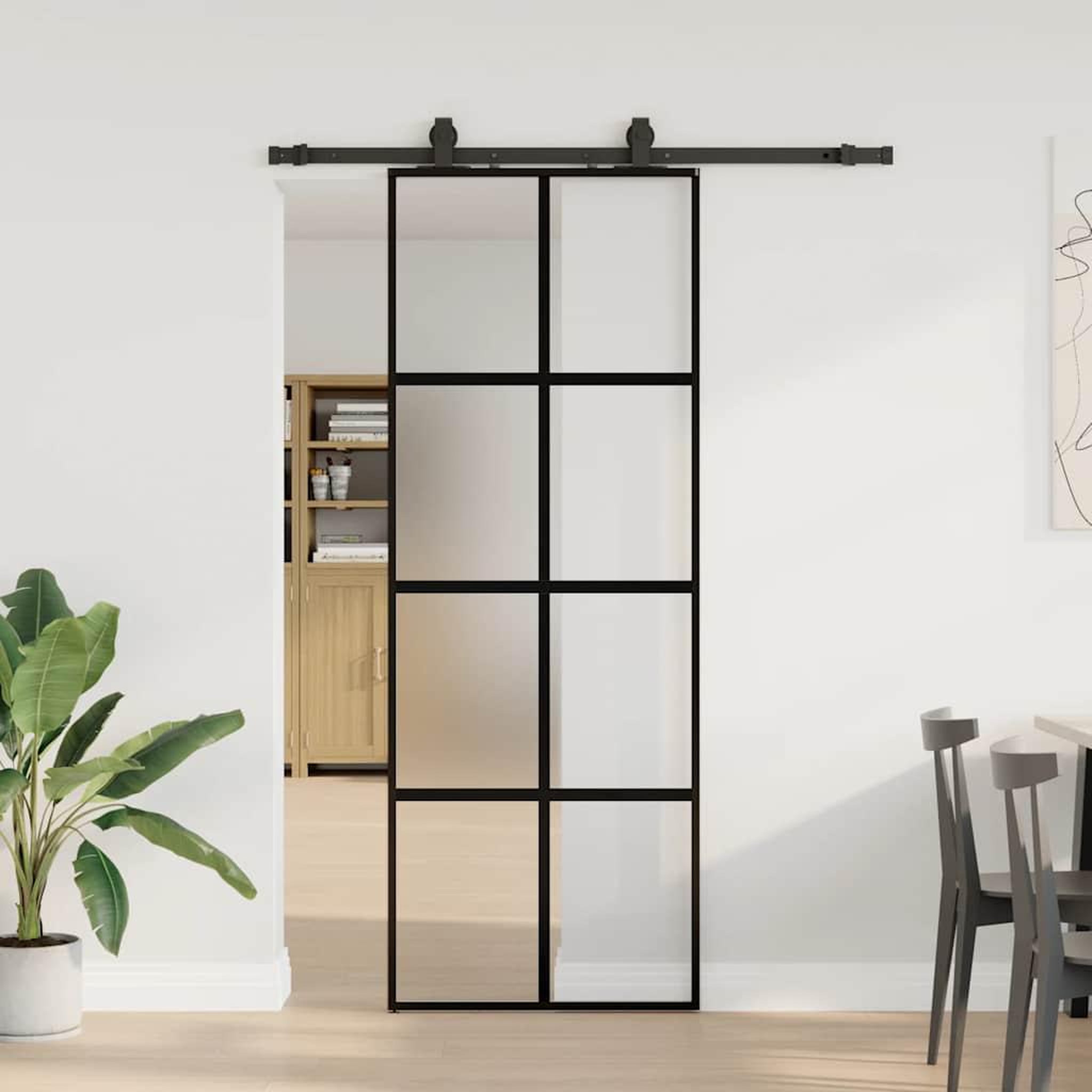 VIDAXL Porte coulissante kit quincaillerie noir 76x205 cm verre trempe