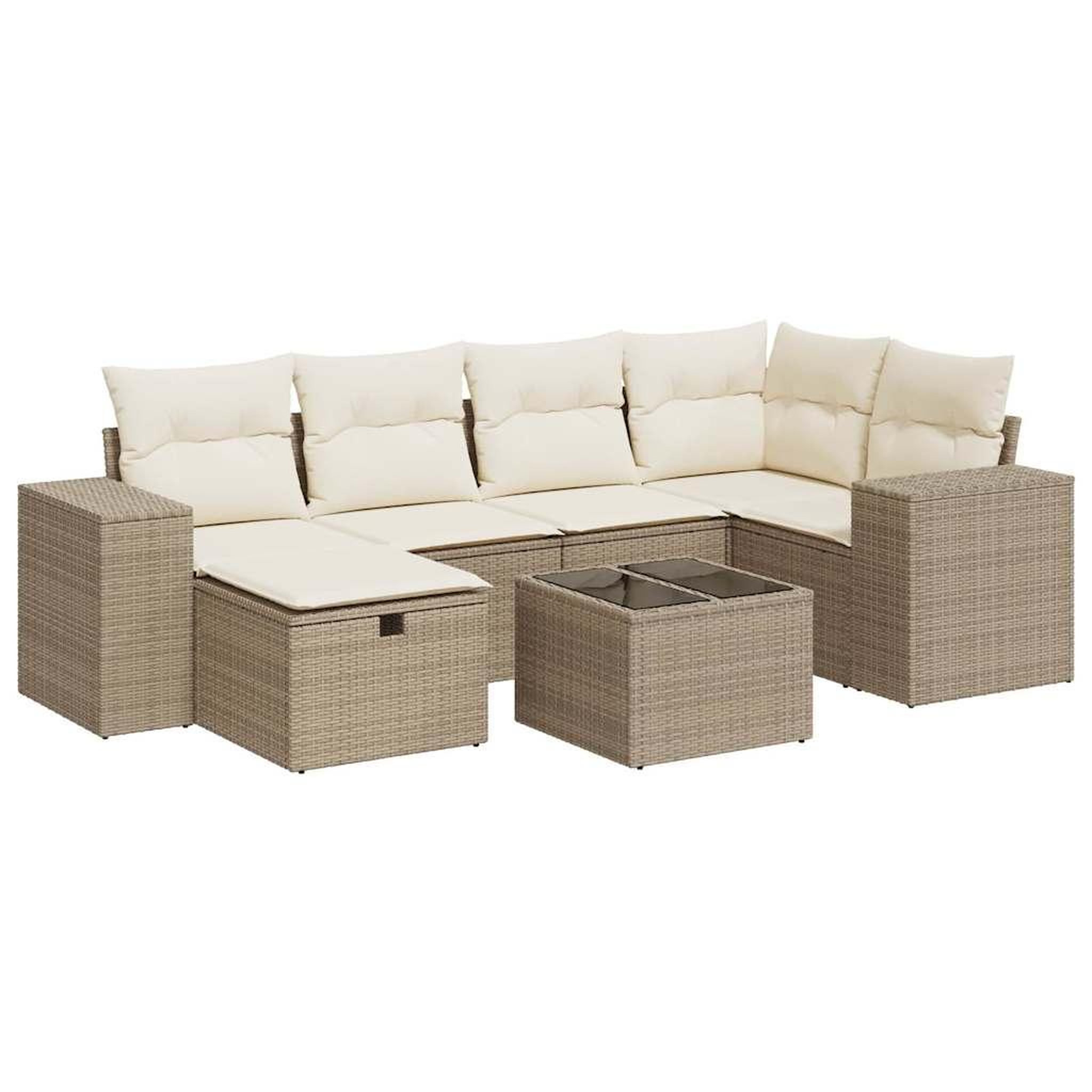 Voir la diapositive 2 : VIDAXL Salon de jardin avec coussins 7 pcs beige resine tressee