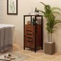 Voir la diapositive 4 : KLEANKIN Meuble de salle de bain sur pied, meuble de rangement, design industriel, structure en acier, 3 étagères ouvertes, placard à 2 niveaux, porte à lamelles, 60 x 30 x 85 cm, marron rustique