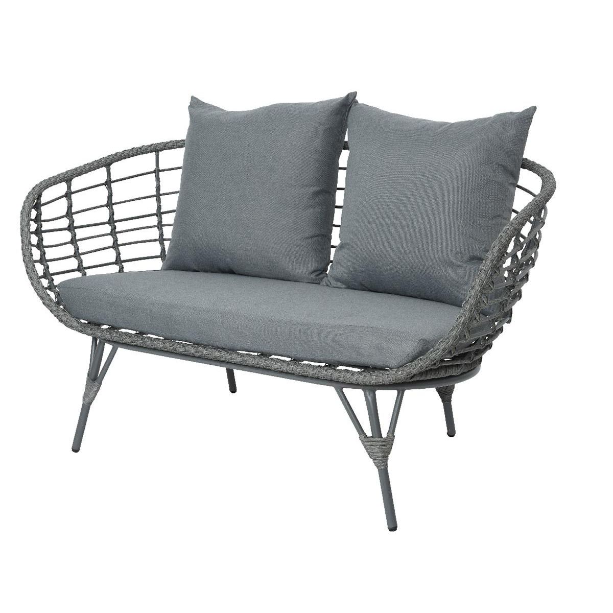 JARDIDECO Salon de jardin en résine tressée gris Evora avec table basse - 4 places