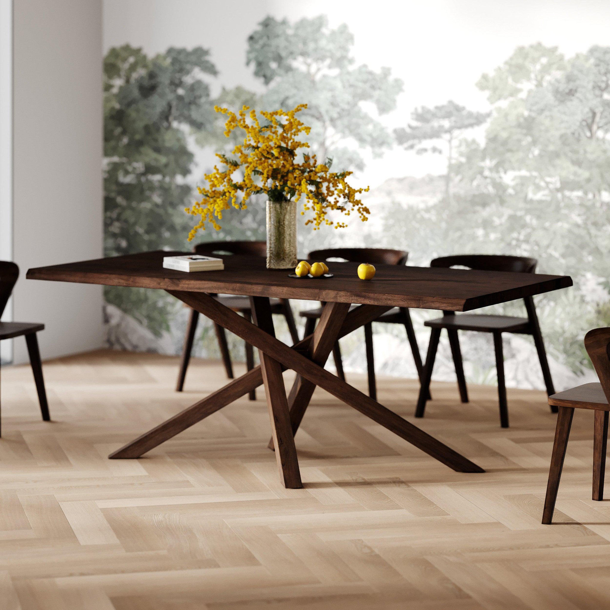 Voir la diapositive 2 : MAISON PAVANE Table rectangulaire en bois d'hévéa massif foncé 8 personnes-Robin