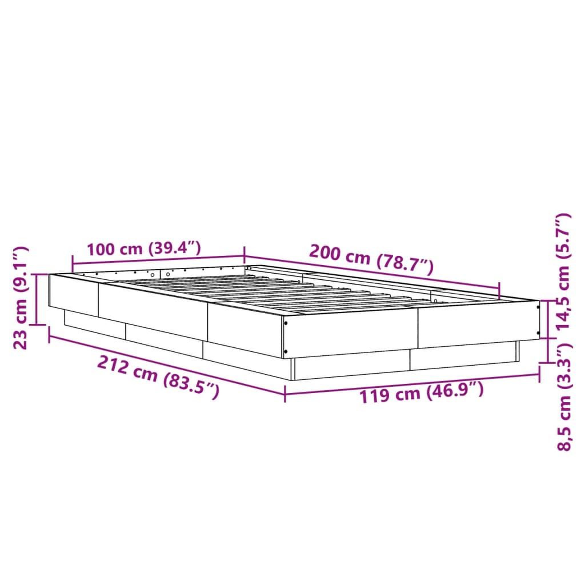 Voir la diapositive 6 : VIDAXL Cadre de lit avec lumieres LED sans matelas 100x200 cm