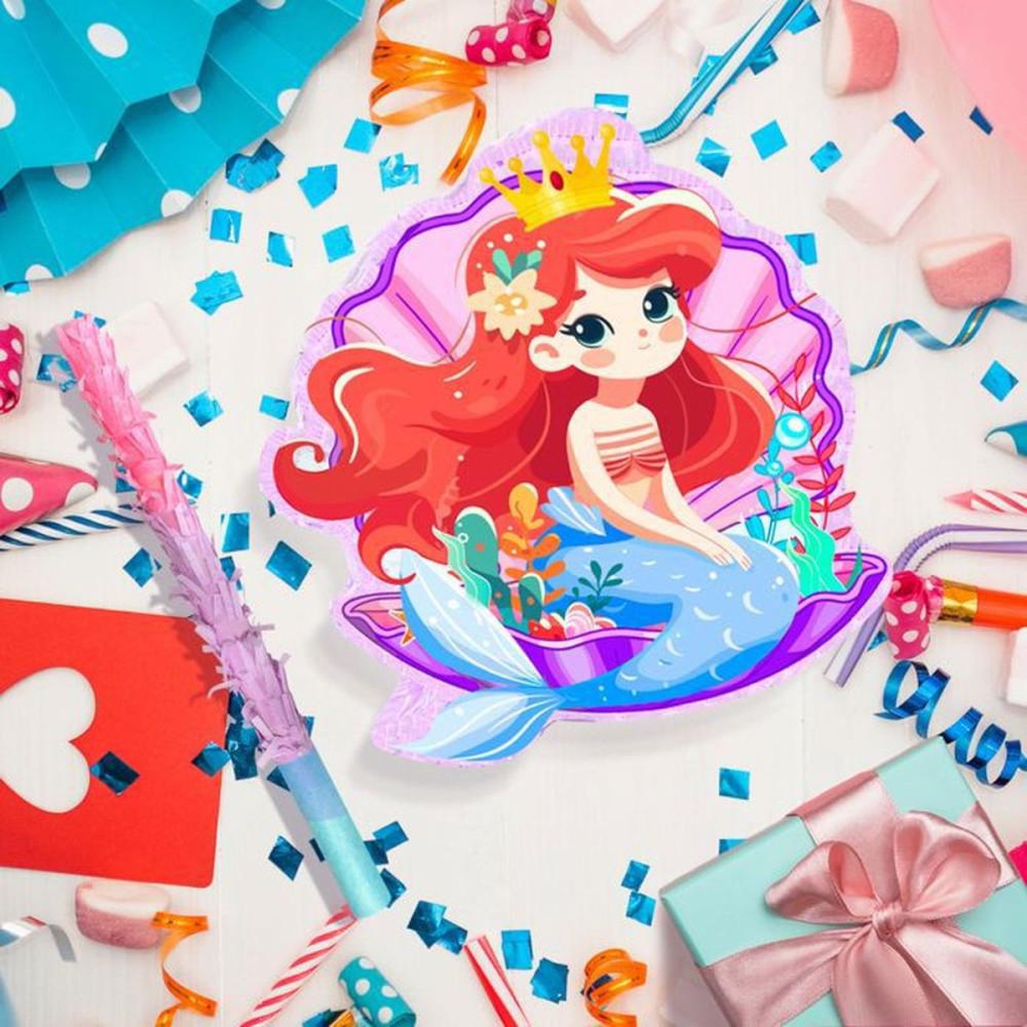 Voir la diapositive 6 : Piñata suspendue sirène multicolore pour enfants, 35,5 cm