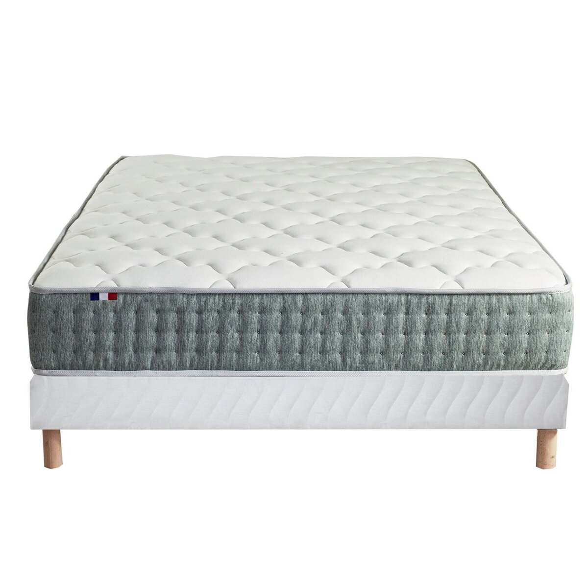 IDLITERIE Ensemble matelas Ressort 7 zones HYGGE + Sommier + couette + oreillers Fabriqué en France