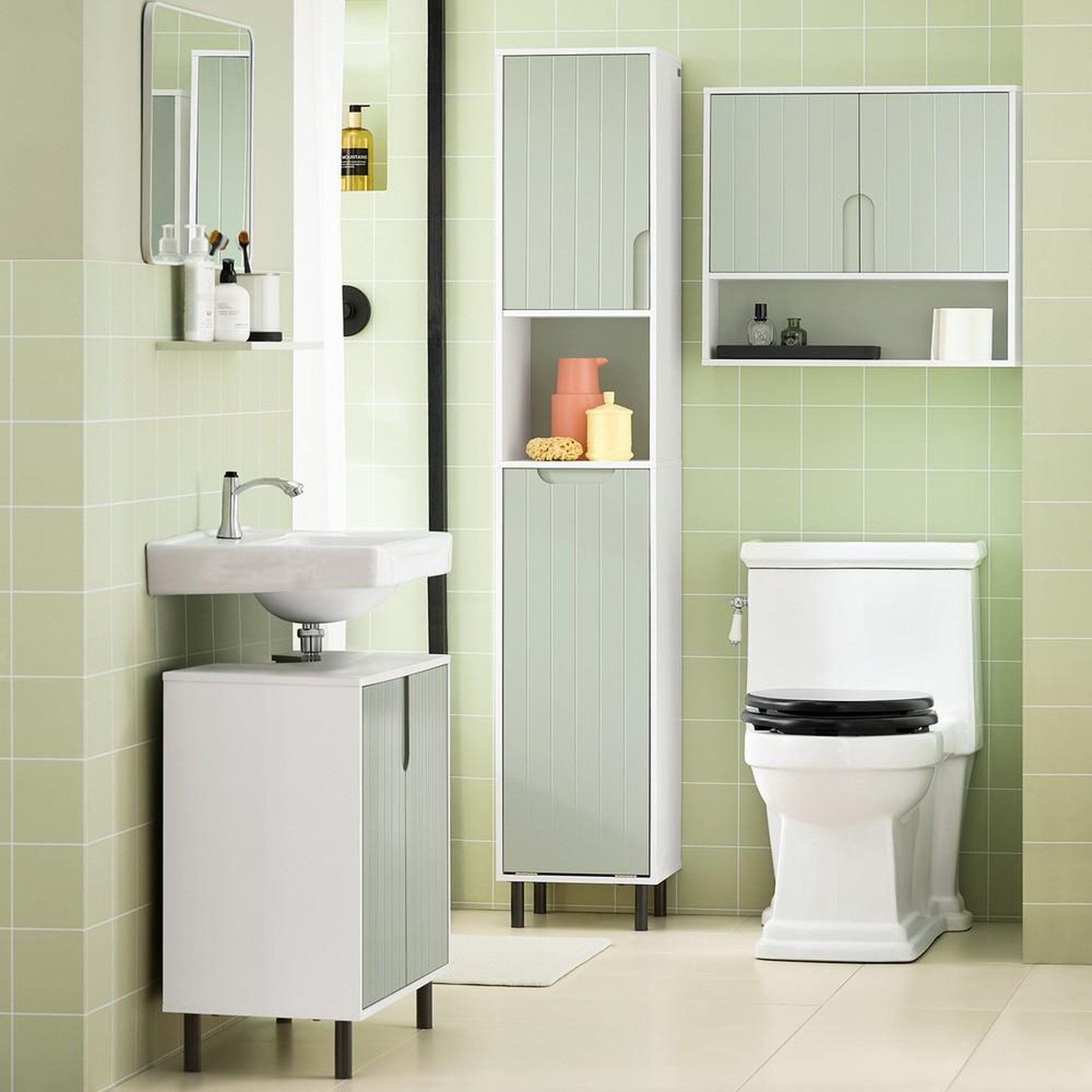Voir la diapositive 2 : SOBUY SoBuy - Colonne De Salle De Bain à deux portes - Vert - 31x30x167cm - Moderne - BZR137-GR