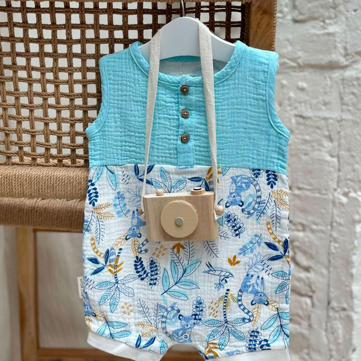 Petit Béguin Barboteuse bébé en gaze de coton Gamboa