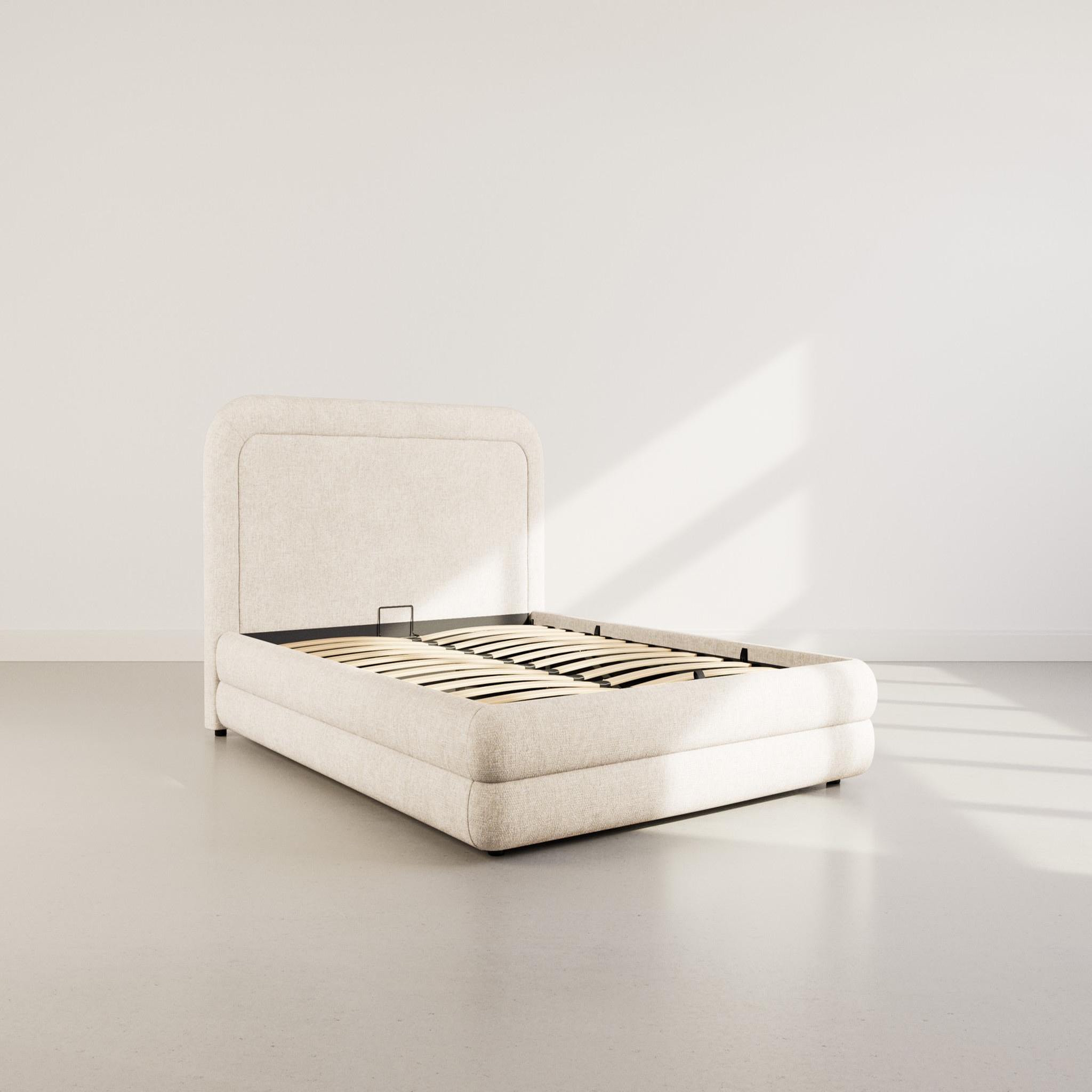 BEST MOBILIER Babel - lit coffre - 160x200 cm - en velours texturé - sommier inclus. Coloris disponibles : Beige