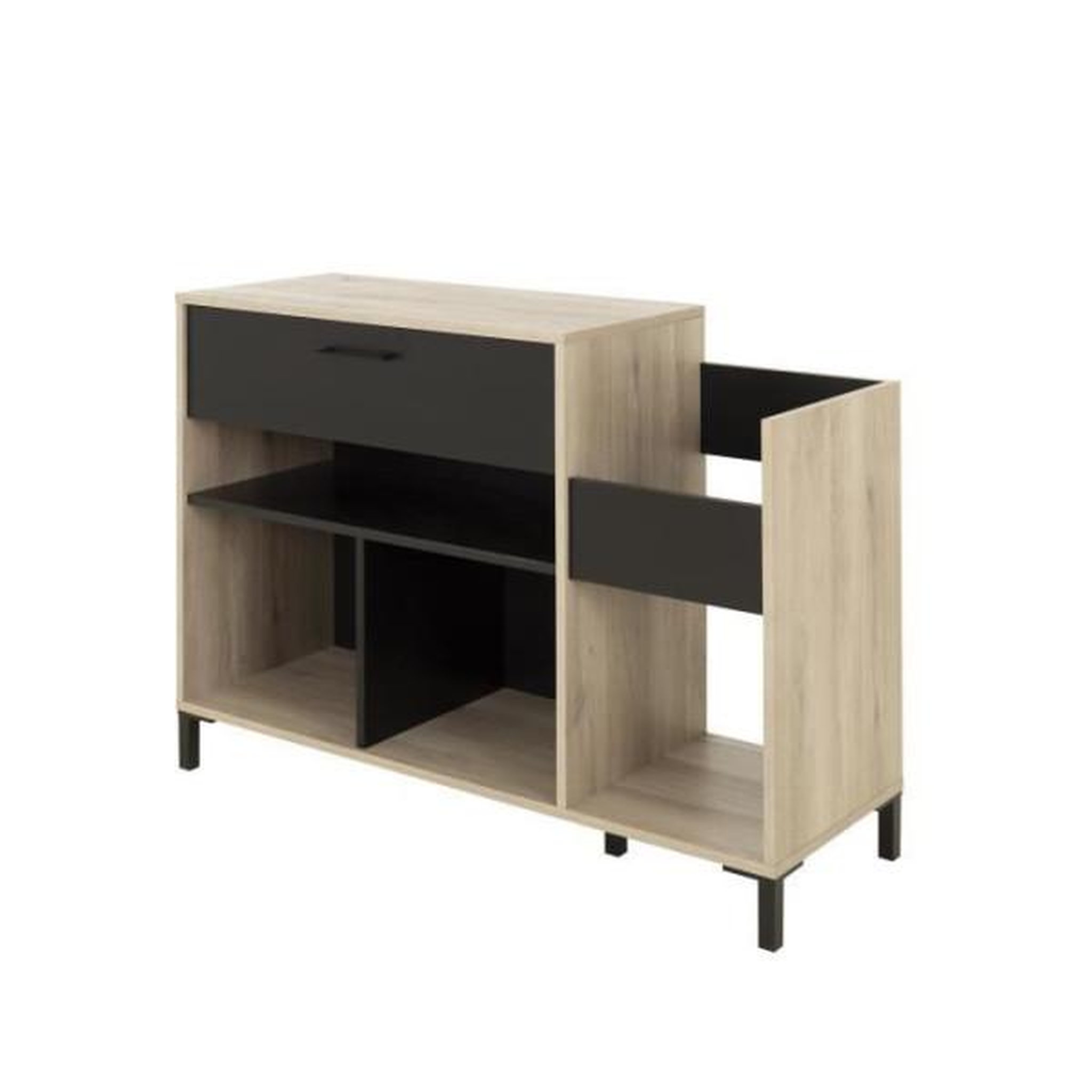 Voir la diapositive 2 : GAMI Meuble rangement vinyle - GAMI - Platine - Style urbain - Décor chene - Noir - L 115 x P 40 x H 81 cm